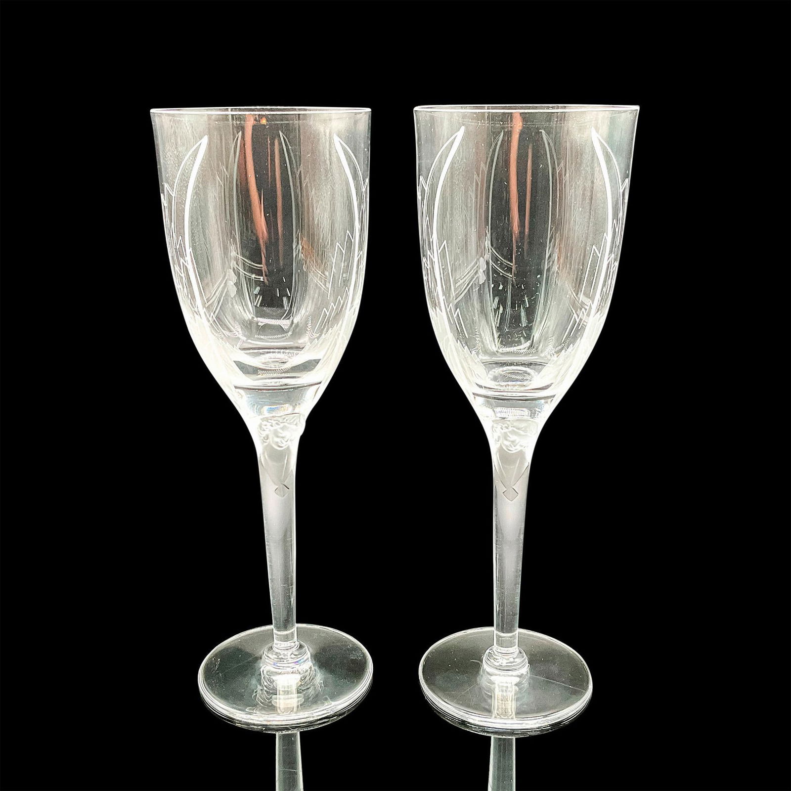 2pc Lalique Crystal Toasting Champagne Flutes, Ange Pattern (1 of 4)