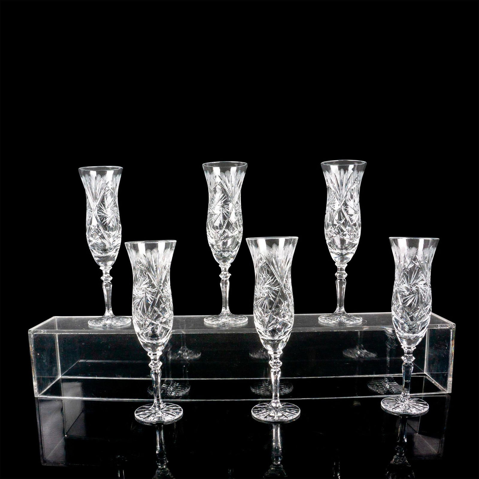 6pc Bohemian Crystal Champagne Flutes, Pinwheel Pattern (1 of 3)
