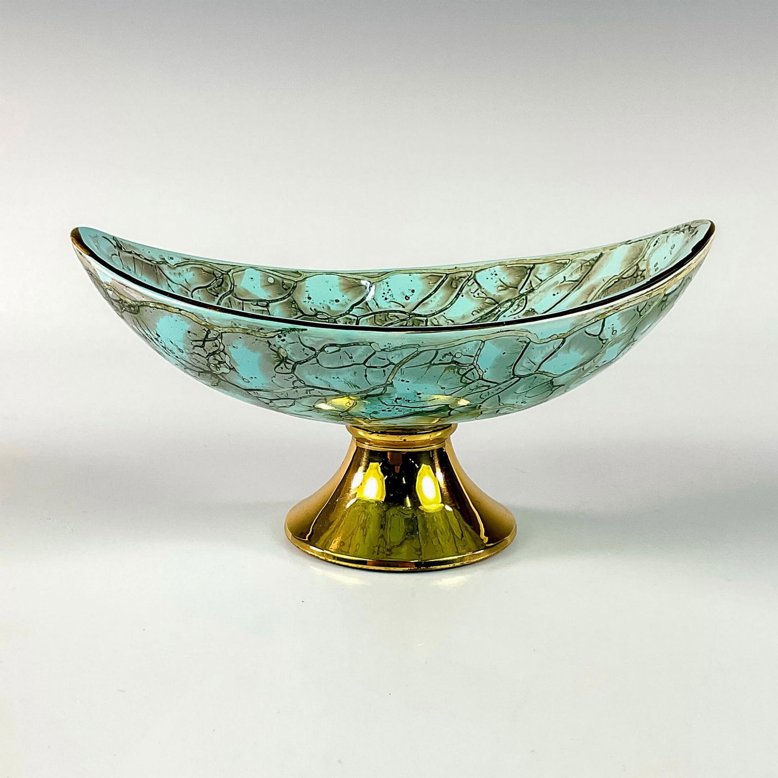 Vintage Hand Painted Delftware Brass Accent Footed Soap Dish (1 of 4)