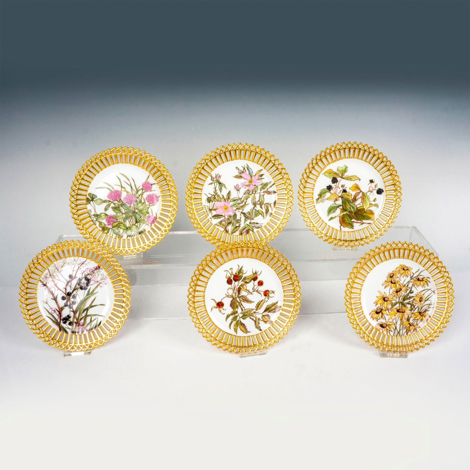 6pc E.C.S. Porcelain Fruits and Flowers Tea Plates (1 of 2)