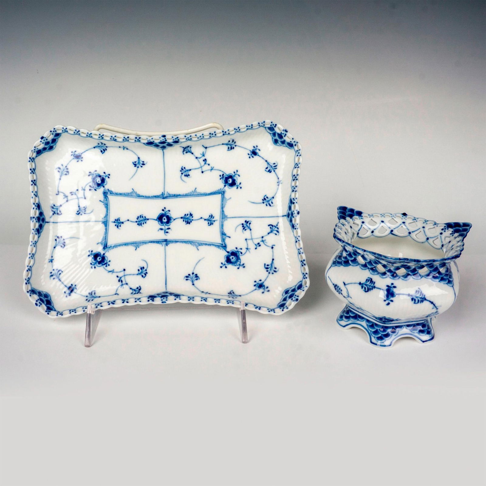 2pc Royal Copenhagen Sugar Bowl Set, Blue Fluted (1 of 3)