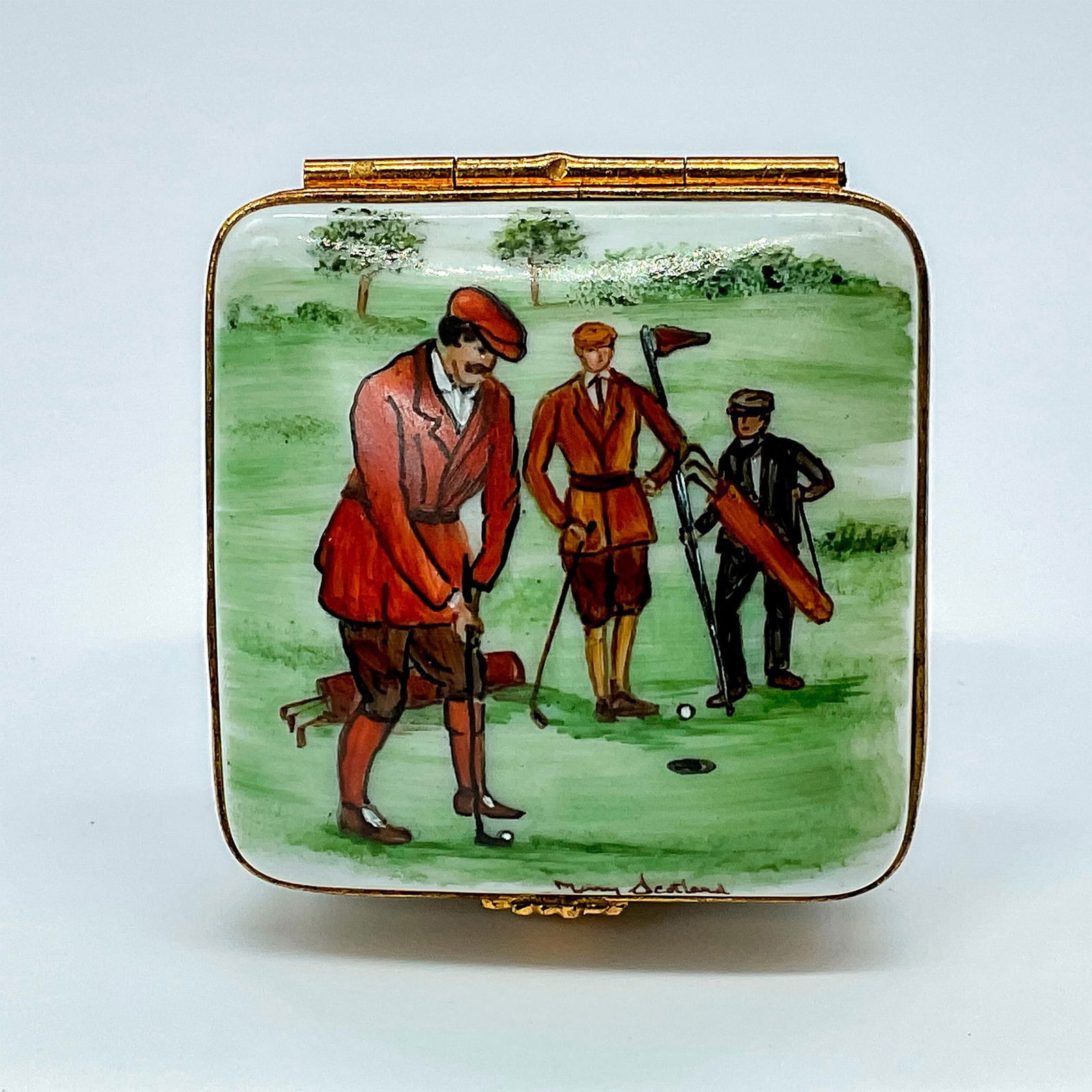 Limoges Porcelain Hand Painted Box Scotland Yard Golf Theme (1 of 3)