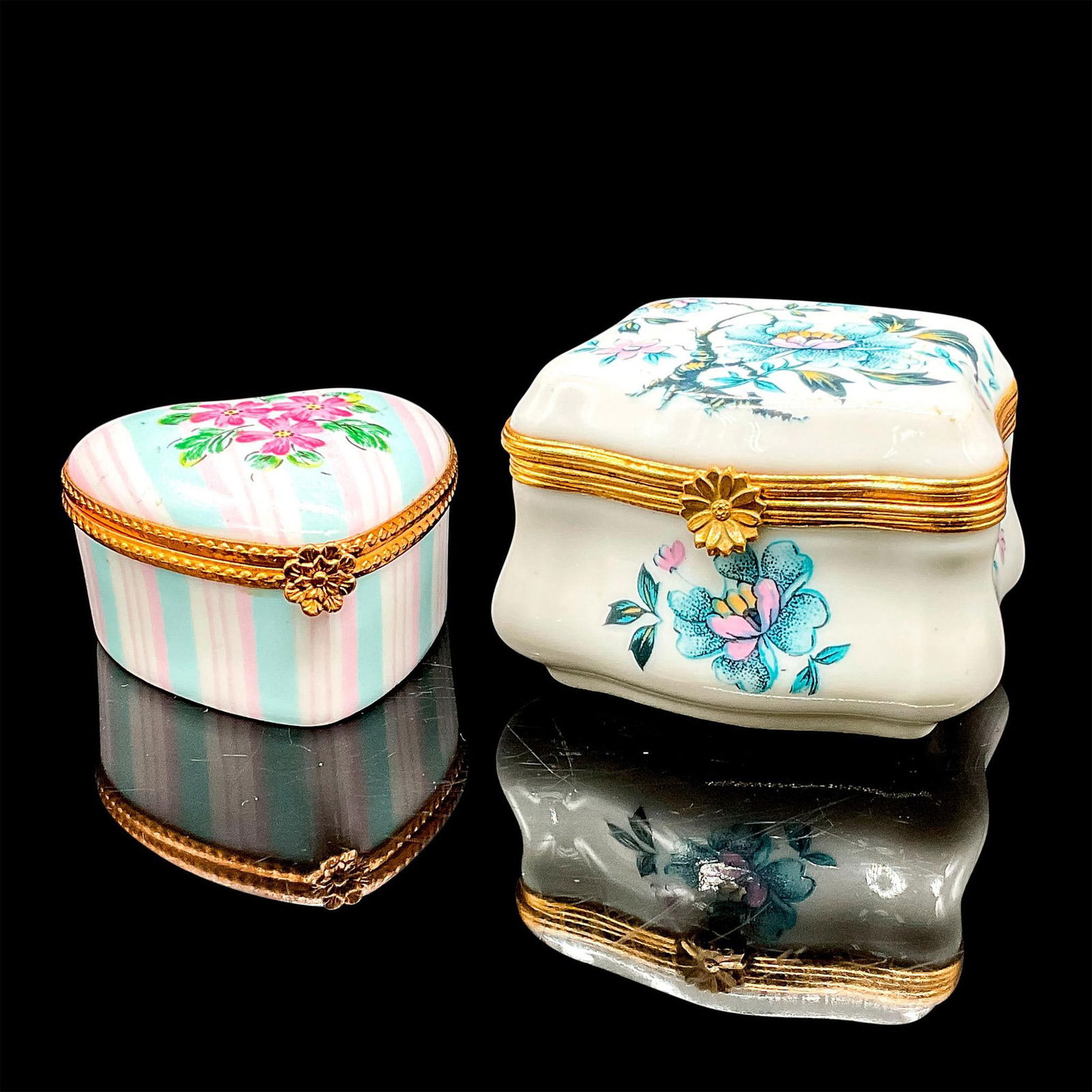 2pc Limoges Porcelain Boxes, Heart and Chest (1 of 3)