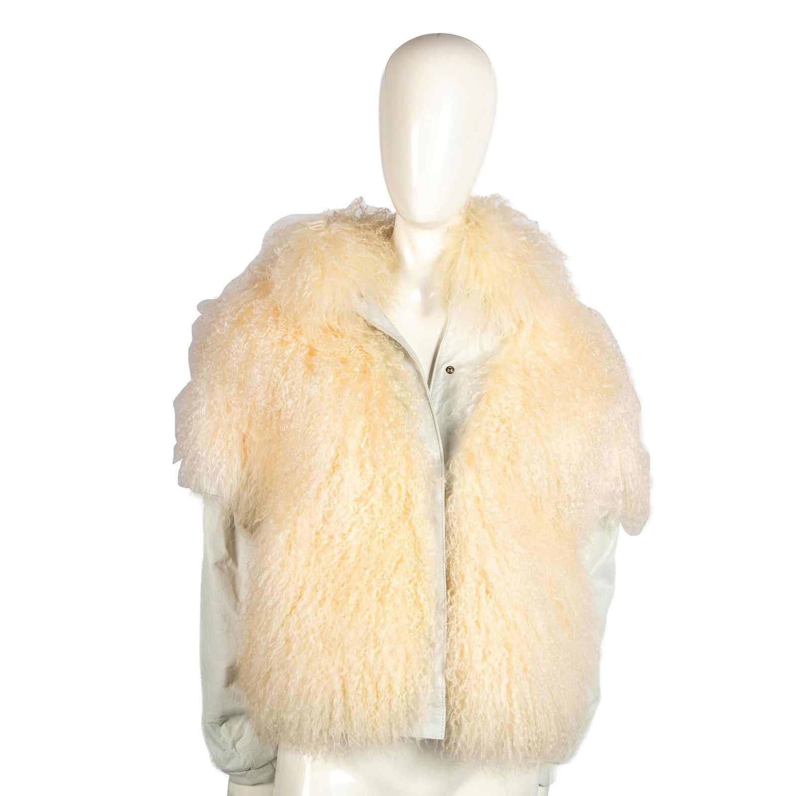 Vintage Tibetan Lamb White Fur Leather Coat, Size Medium (1 of 7)