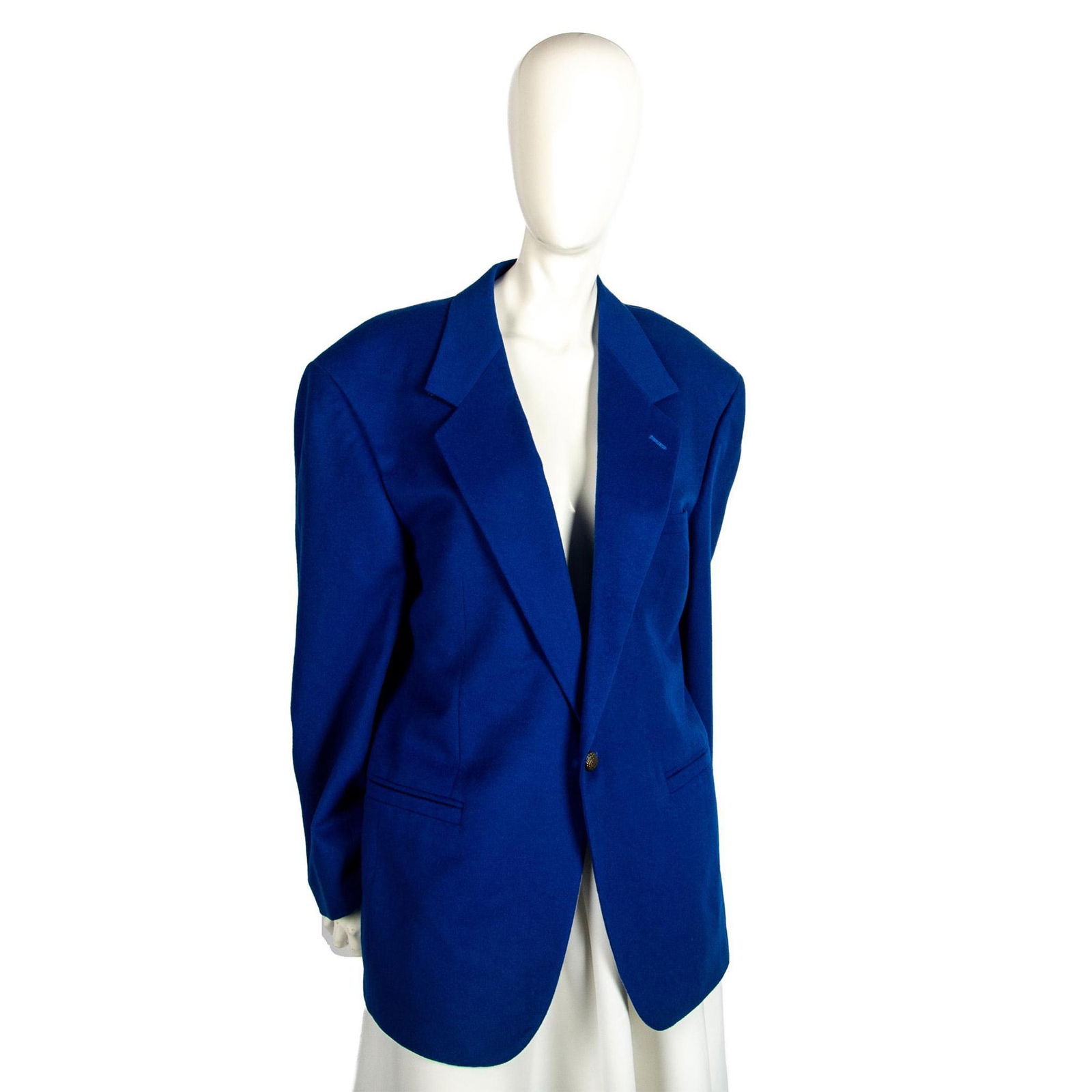 V2 by Versace Men's Wool Blue Blazer, Size 50S: Cerulean blue lined, single button closure with front pockets. Versace V2 label. Issued: 20th century Manufacturer: Versace Country of Origin: Italy