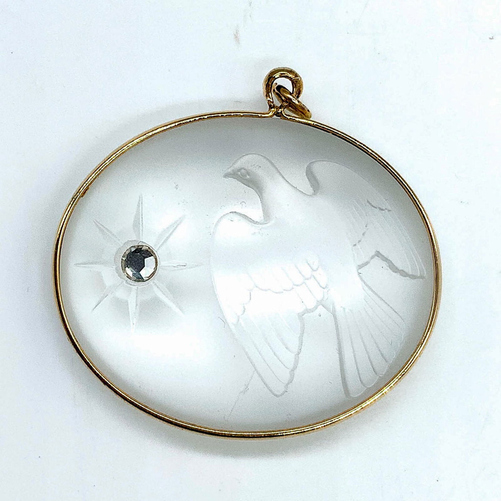 Lalique Nina Ricci Frosted Crystal Dove Clear Stone Pendant (1 of 2)