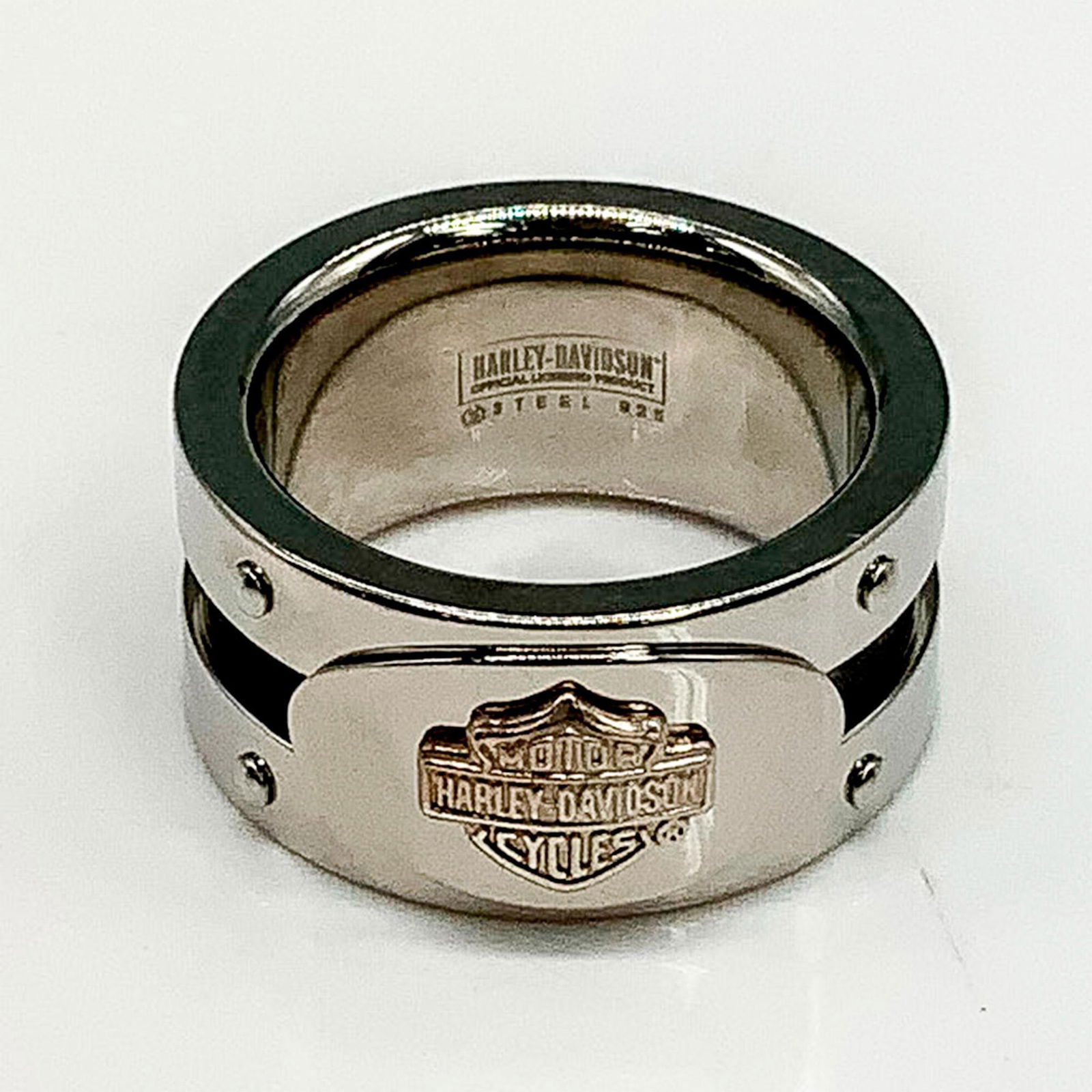 Harley Davidson Steel & Sterling Silver Black Stripe Ring (1 of 2)