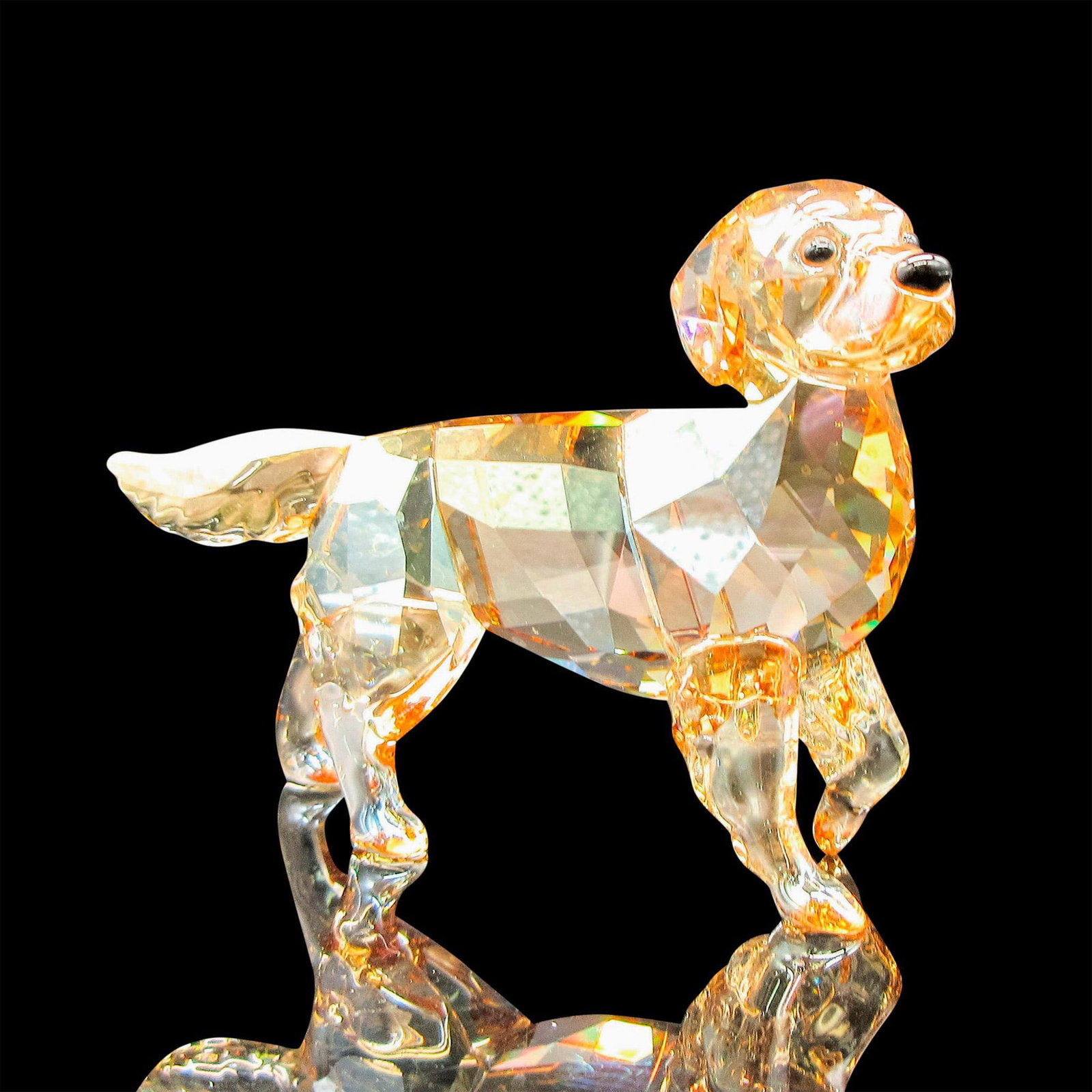 Swarovski Crystal Figurine, Golden Retriever Mother: Figural created in Crystal Golden Shine and Crystal Golden Shadow, reflecting the natural fur color of Golden Retrievers. Swarovski backstamp. 1142823. This item has its original box: 6"H x 3.25"dia. 