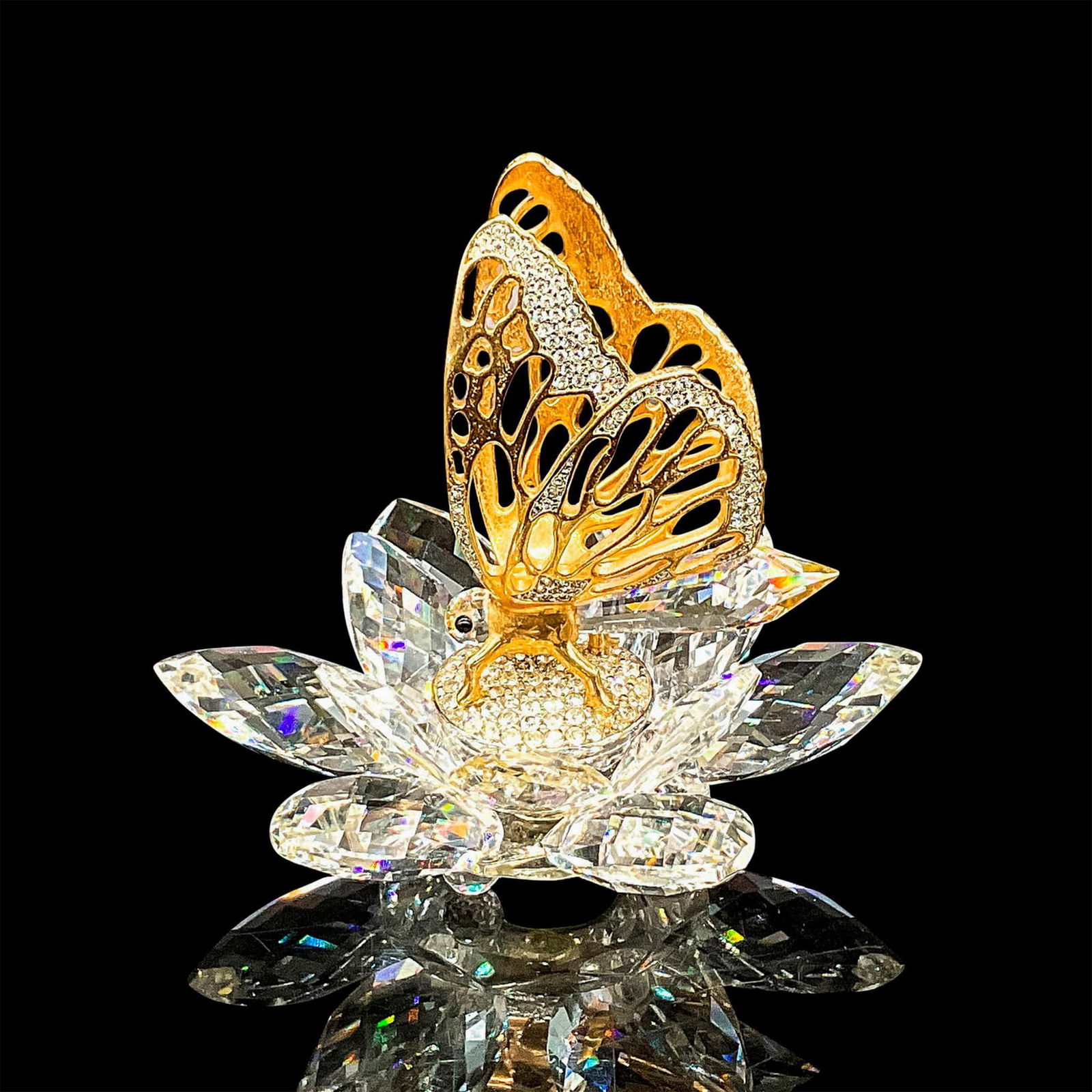 Swarovski Crystal Figurine, Gold Butterfly on Lotus (1 of 4)
