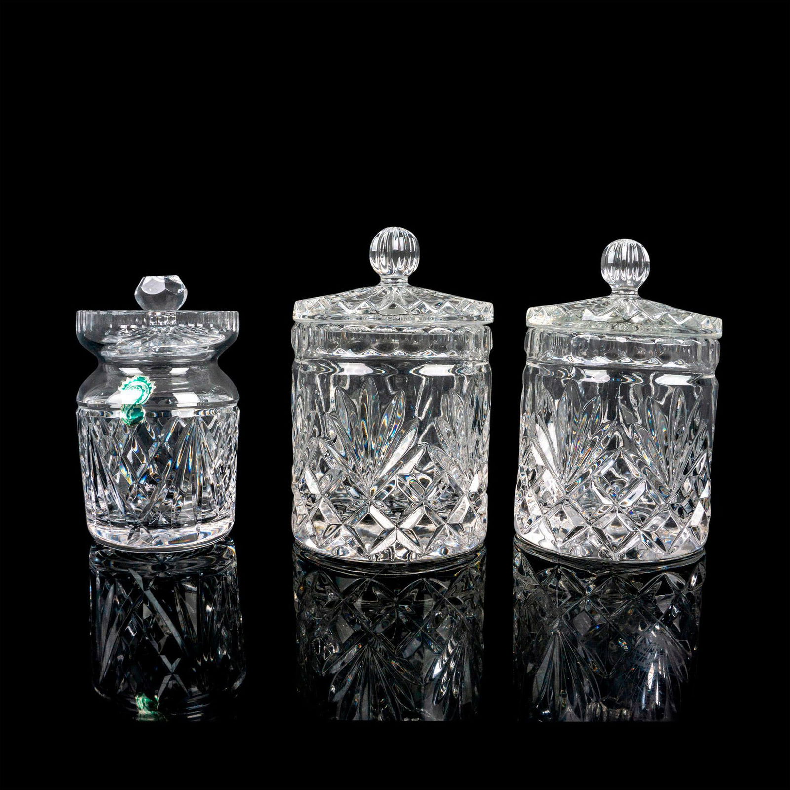 3pc Vintage Glass and Crystal Covered Jars (1 of 3)