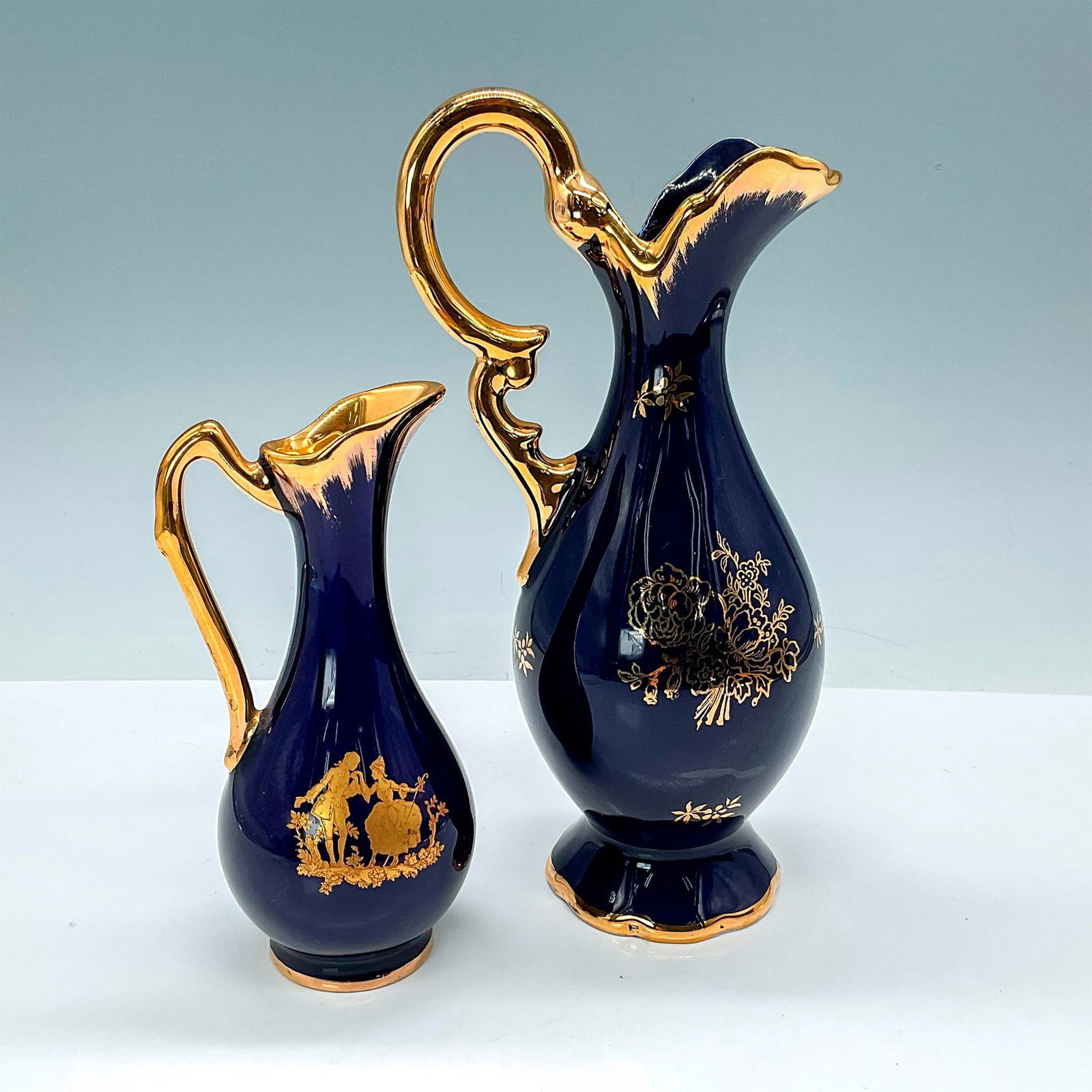 Pair of Cobalt Limoges Porcelain Ewers (1 of 3)