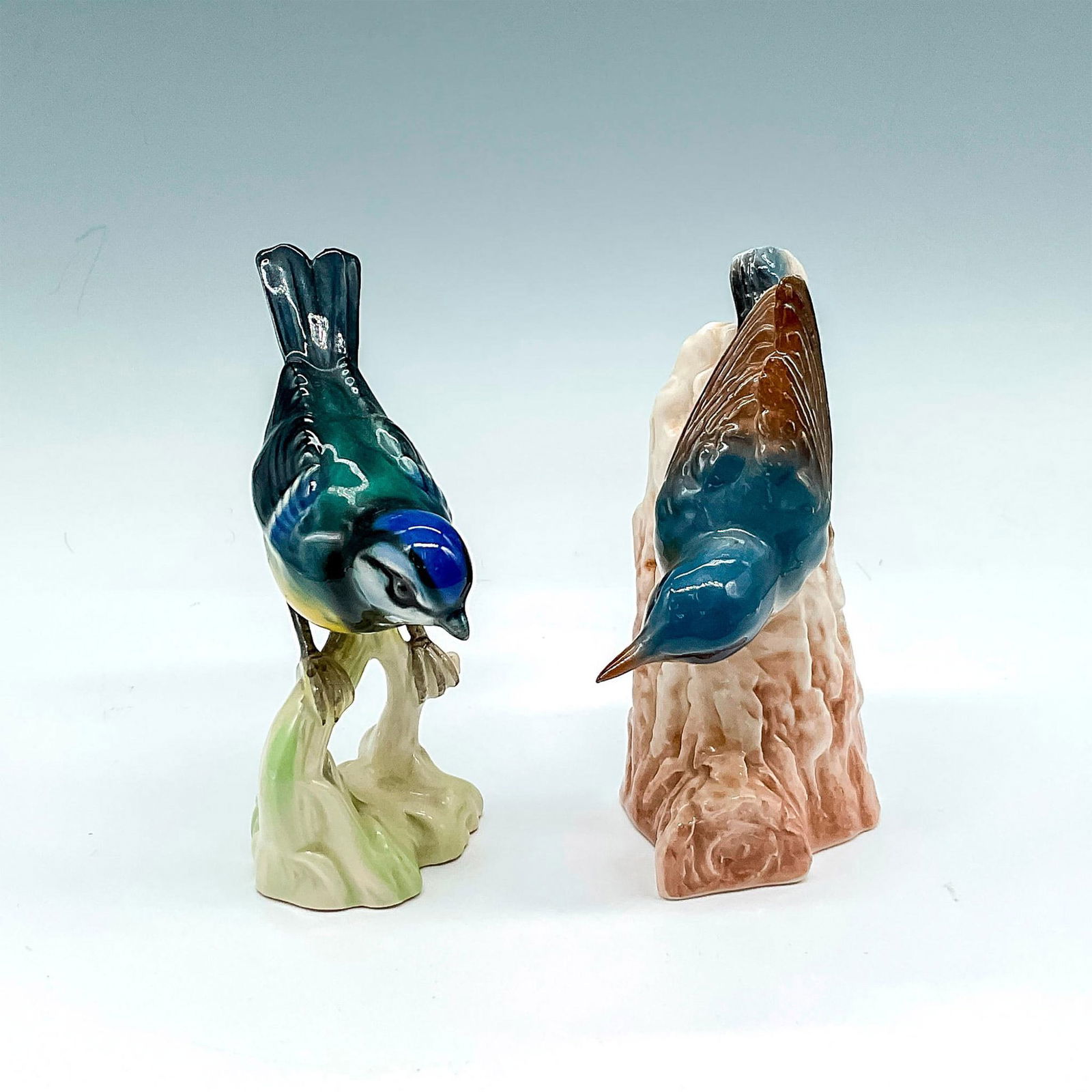 2pc Porcelain Bird Figurines, Nuthatch & Blue Wagner (1 of 3)