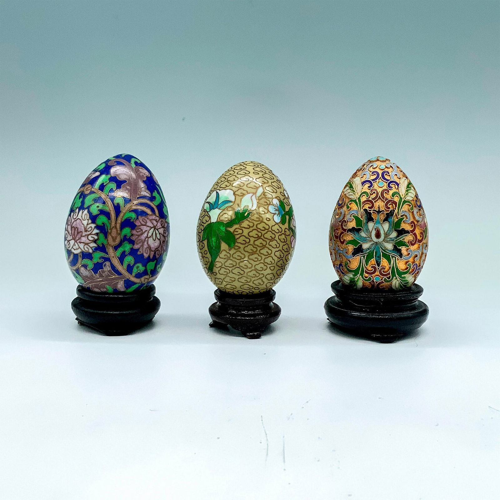 3pc Cloisonne Eggs with Bases (1 of 3)
