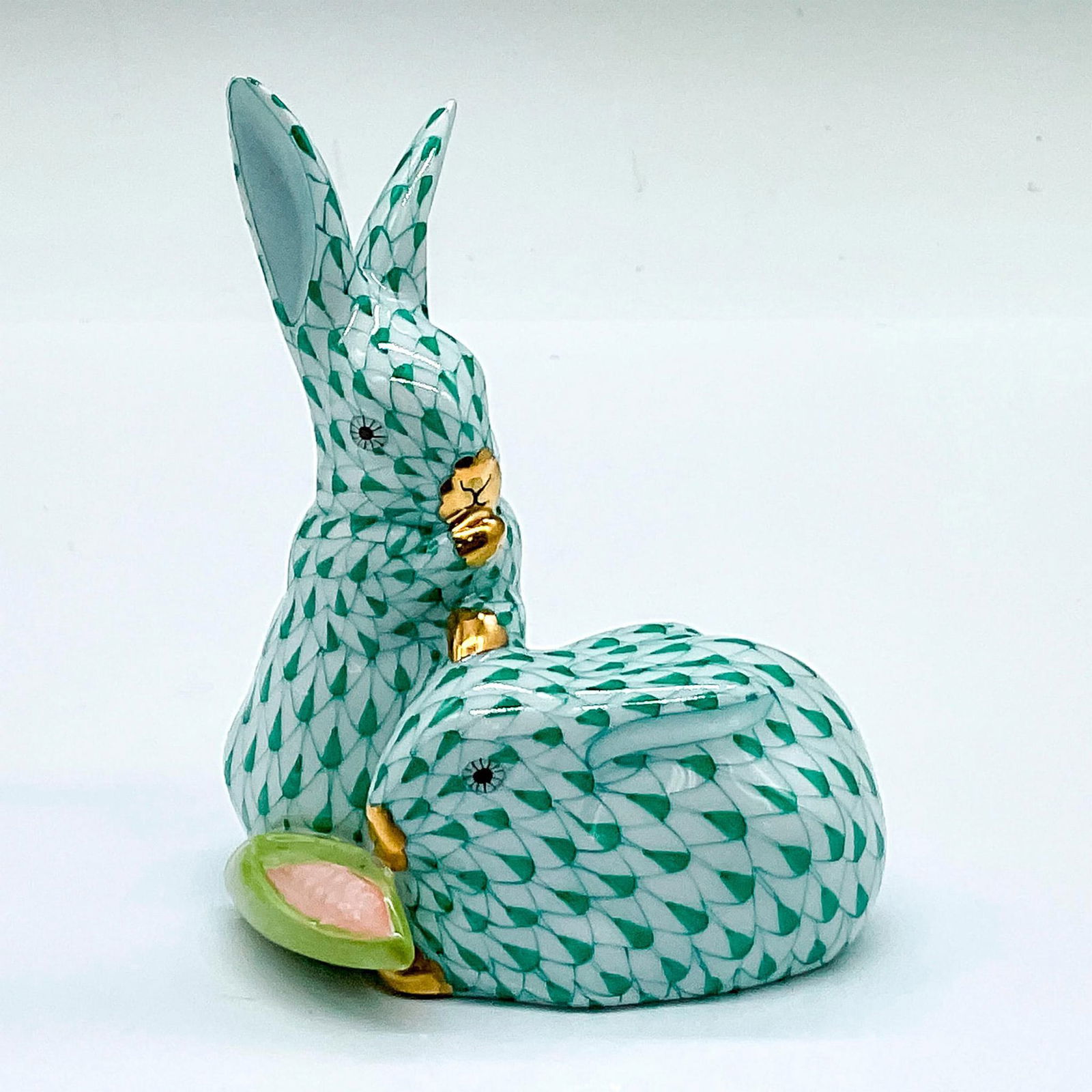Herend Porcelain Green Figurine, Pair of Rabbits with Corn (1 of 3)