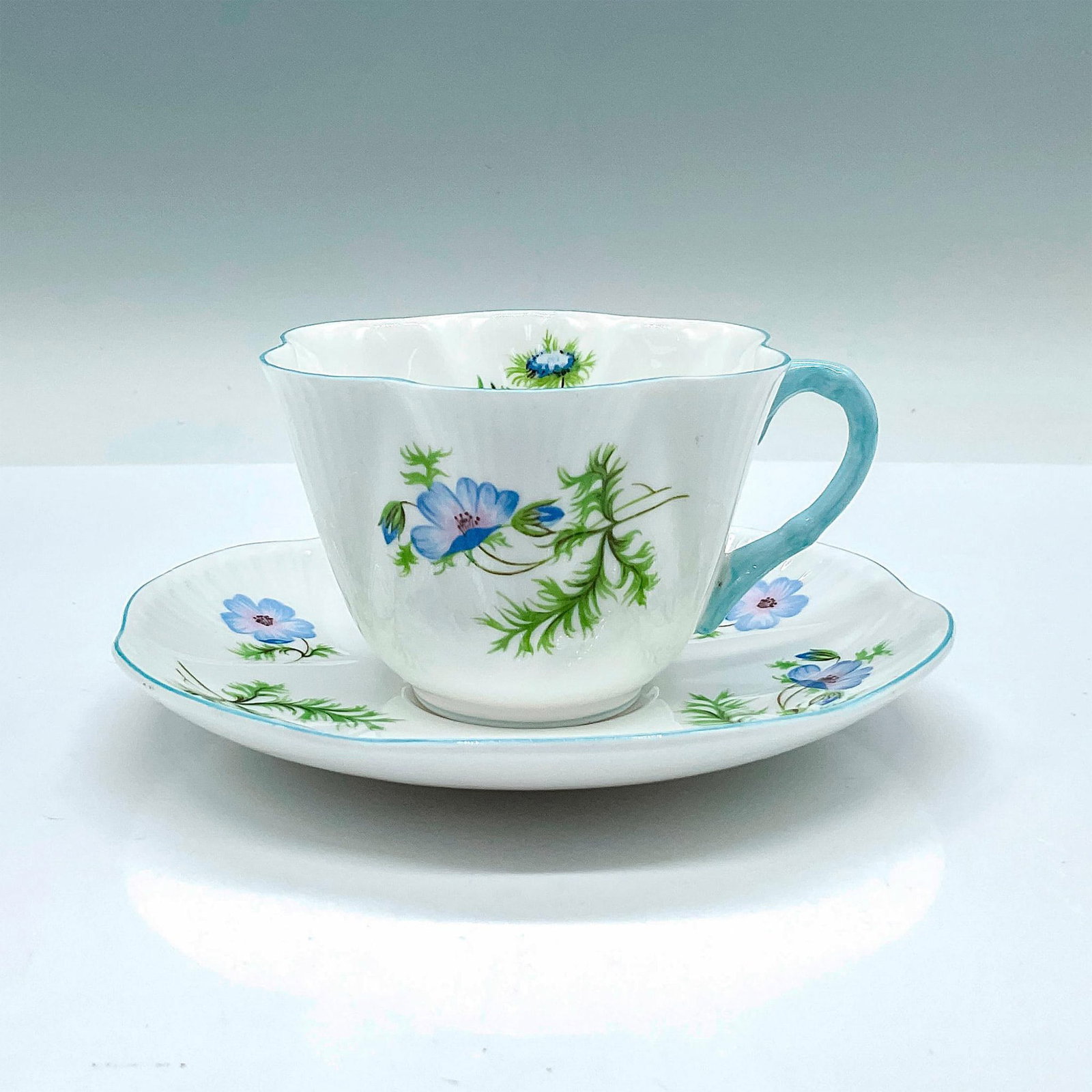 2pc Shelley China Teacup and Saucer, Blue Poppy (1 of 3)