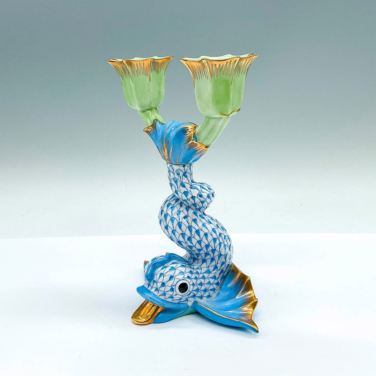 Herend Porcelain Double Candlestick Holder, Dolphin (1 of 4)