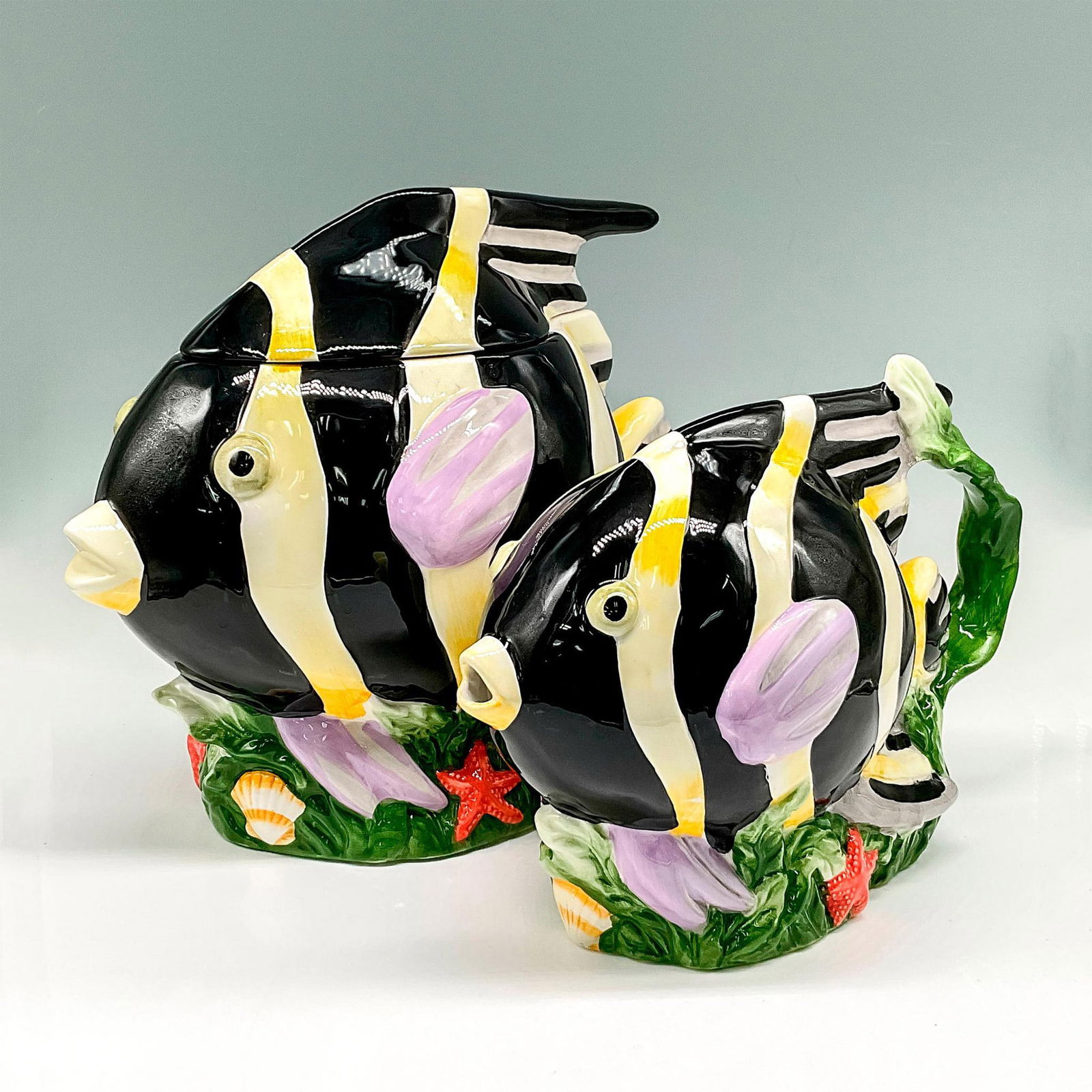 2pc Sakura Claire Murray Tropical Fish Cookie Jar + Pitcher (1 of 3)