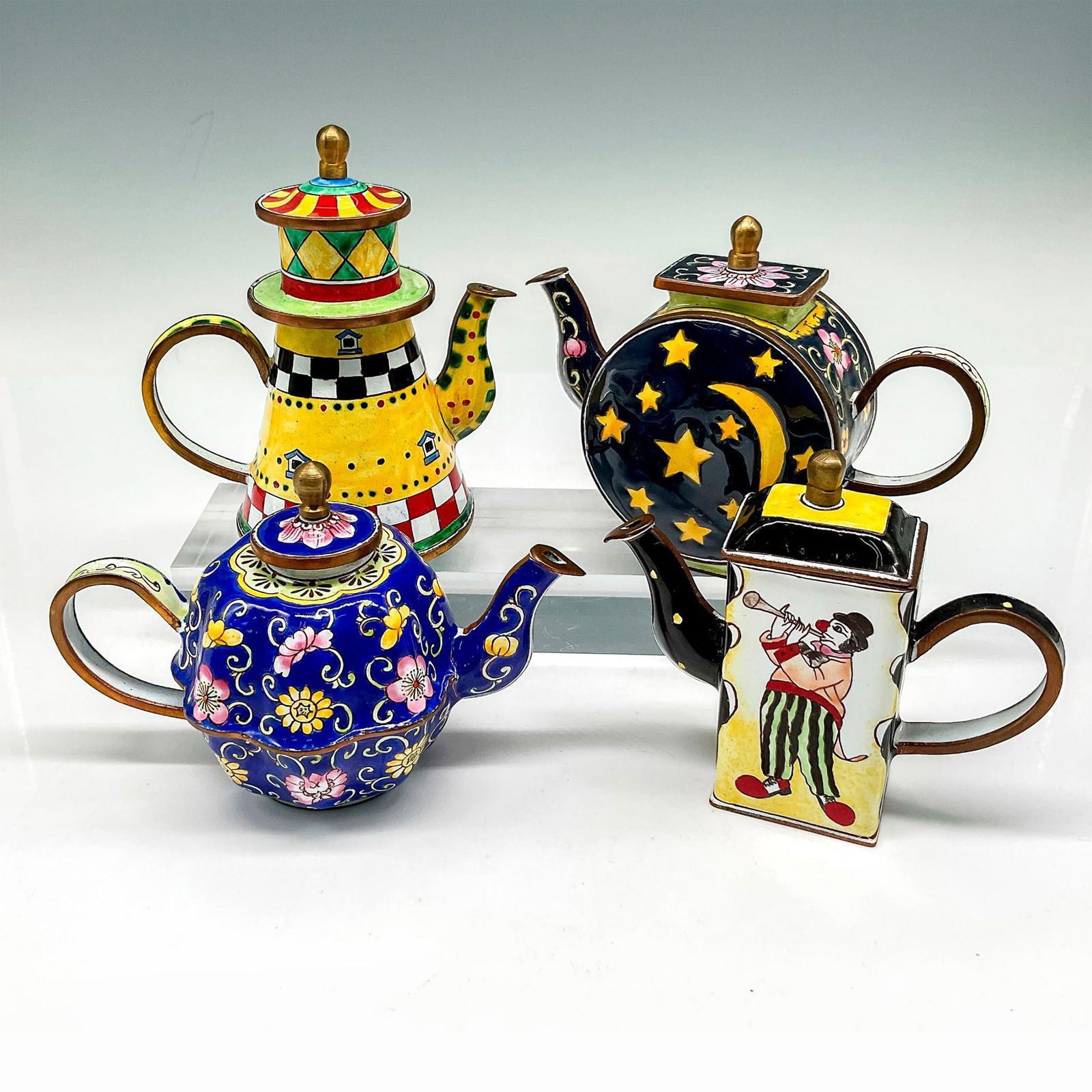 4pc Vintage Kevin Chen Enamel Miniature Teapots Auction