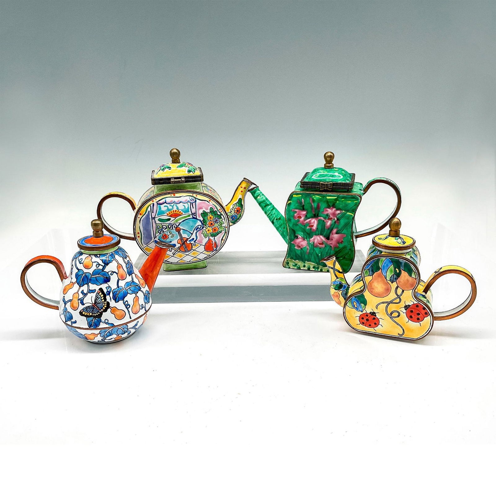 4pc Vintage Kevin Chen Hand Painted Enamel Miniature Teapots (1 of 3)