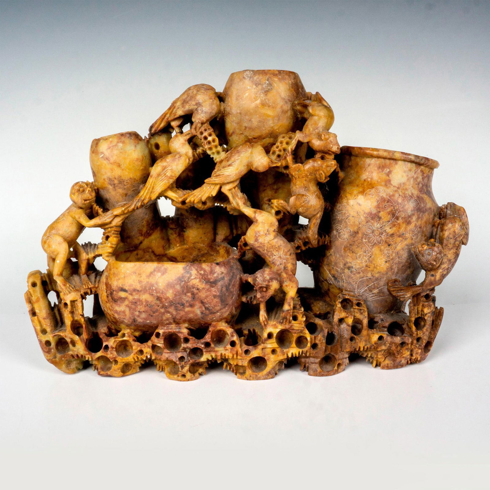 Soapstone Hand Carved Triple Vase (1 of 3)