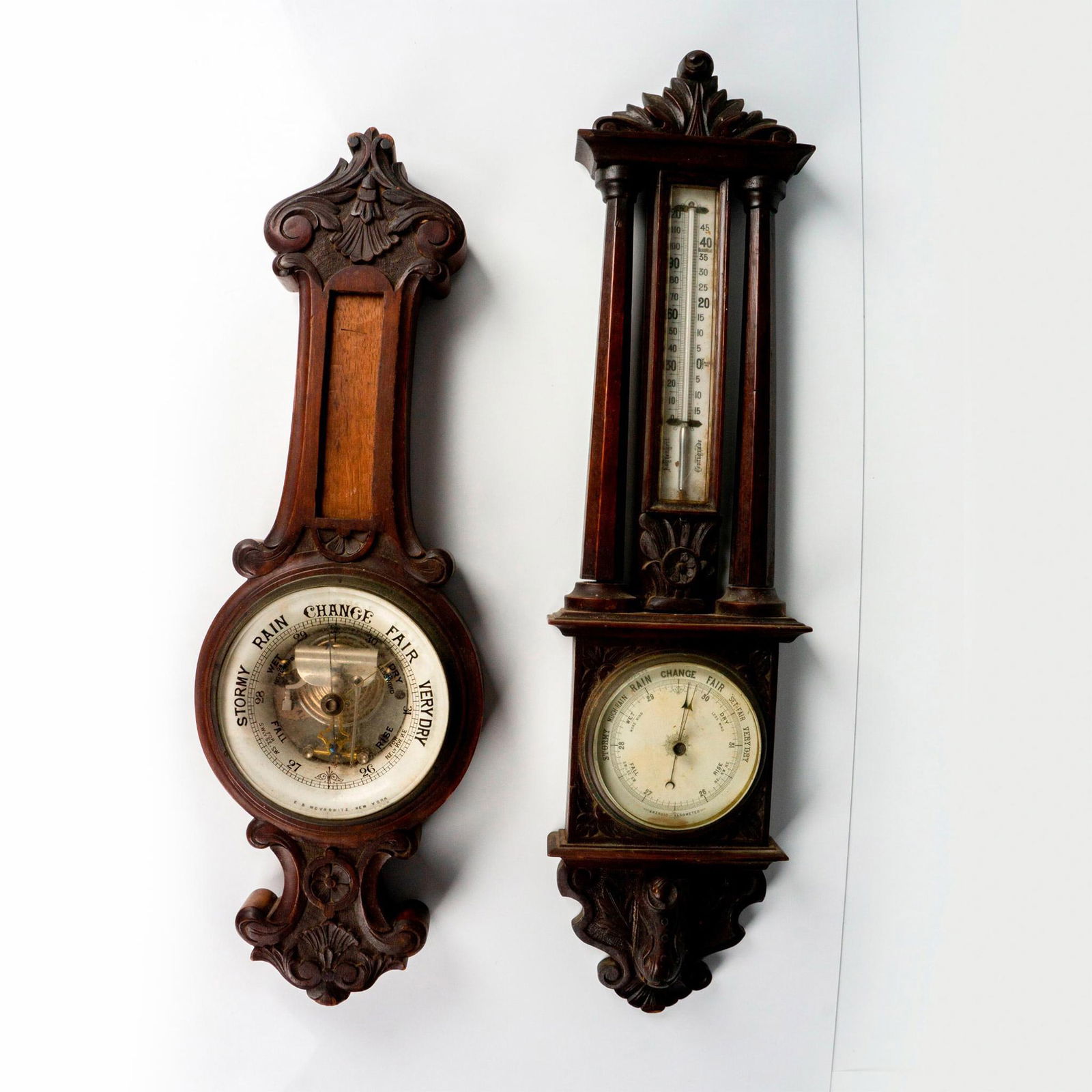 2pc Antique Aneroid Barometers and Thermometer (1 of 5)
