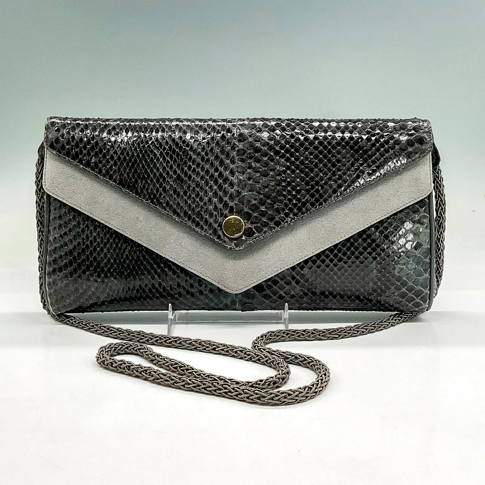 Vintage Finesse La Model Grey Snakeskin and Suede Clutch With Strap Handbag (1 of 4)
