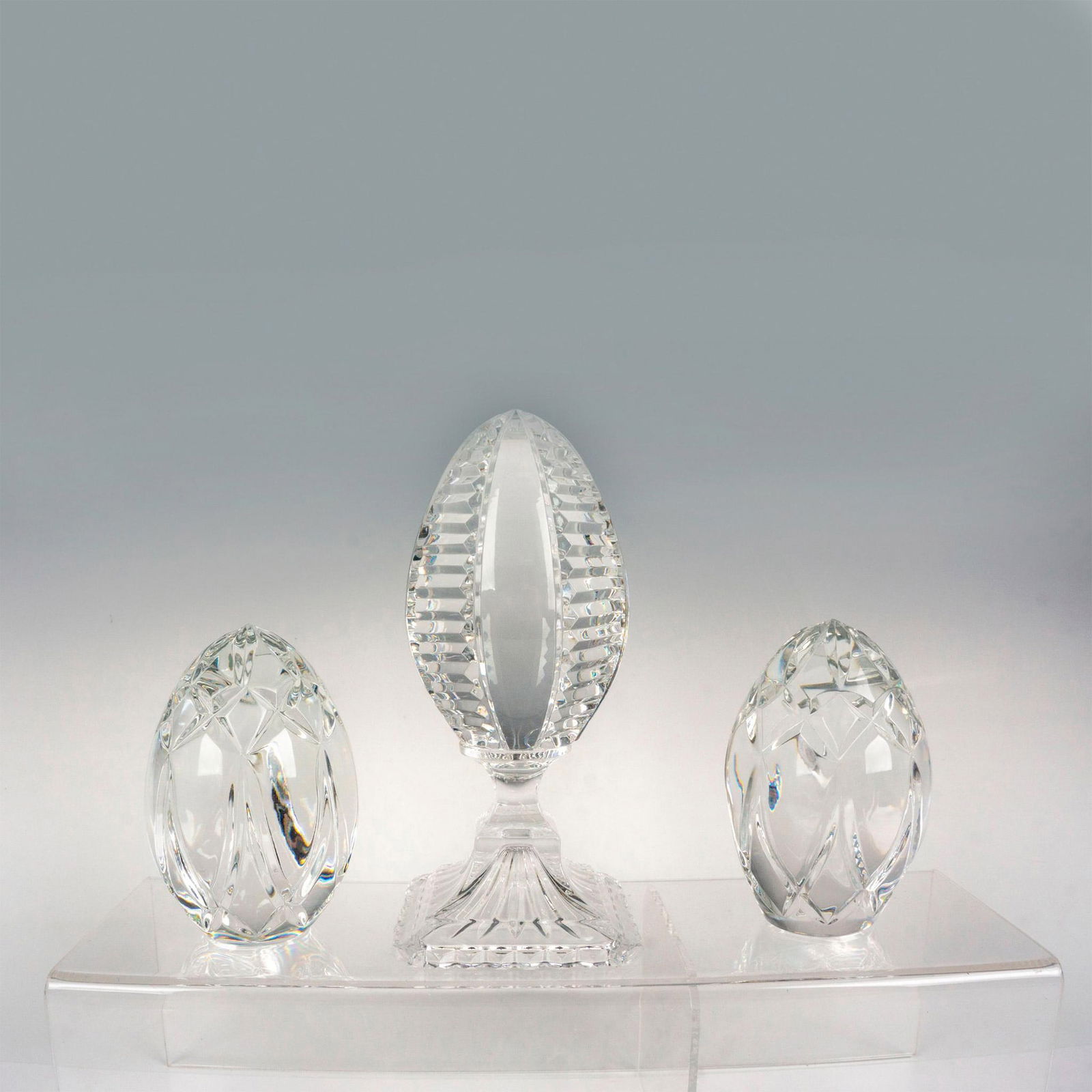 3pc Vintage Crystal Art Glass Egg Paperweights and Figure (1 of 3)