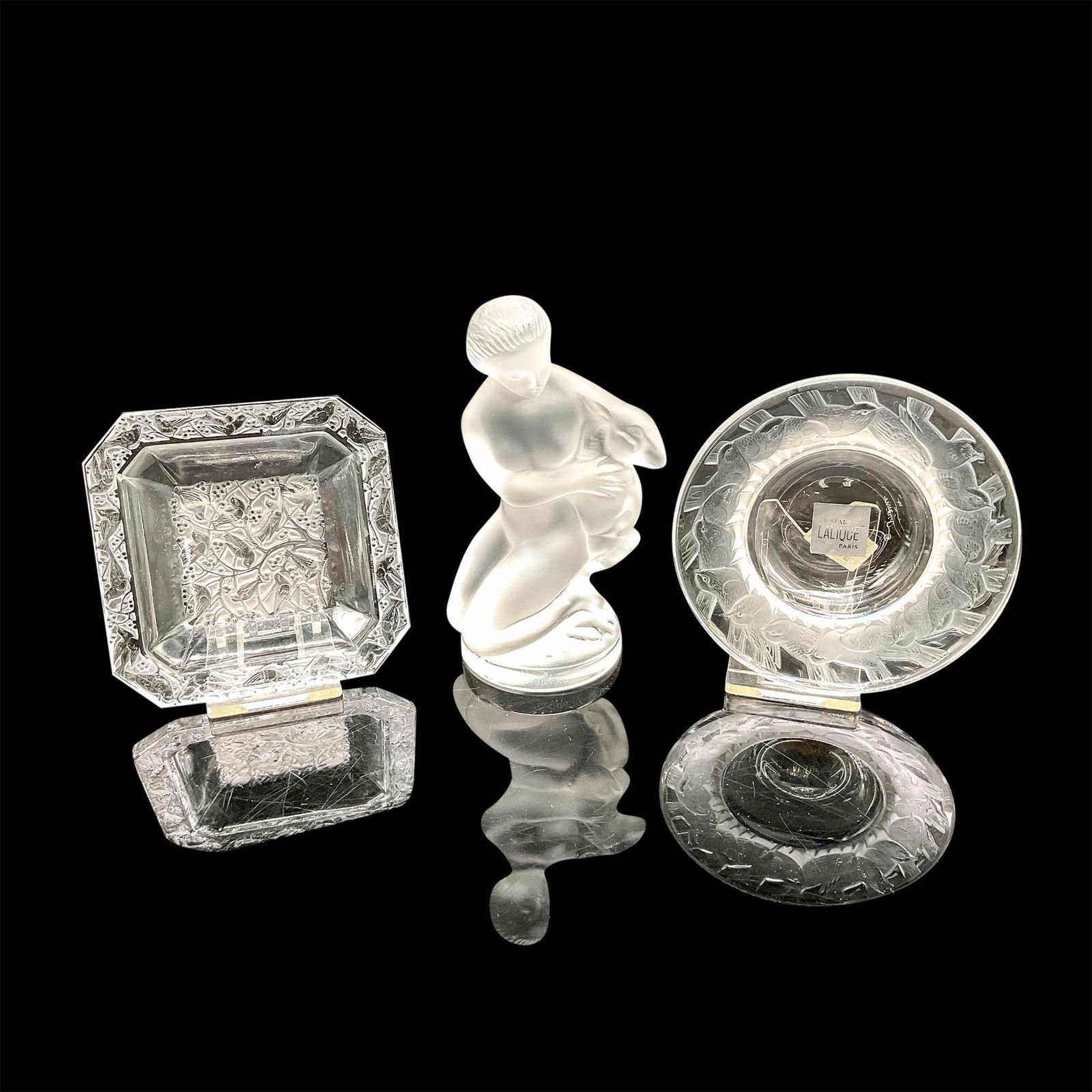 3pc Lalique Crystal Trinket Dishes & Diane Figurine (1 of 3)