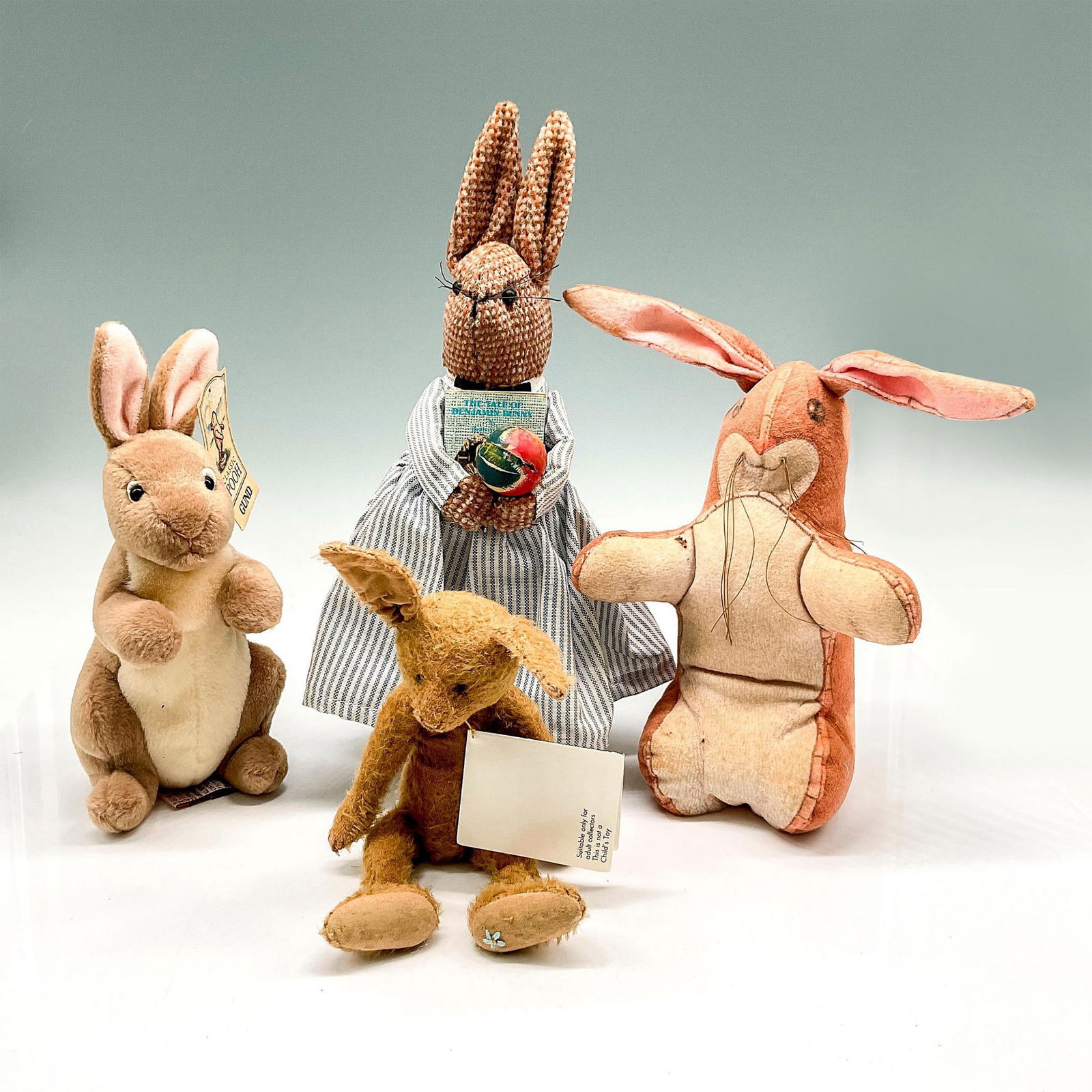 4pc Vintage Stuffed, Beanie and Fabric Folk Art Rabbit Toys (1 of 2)