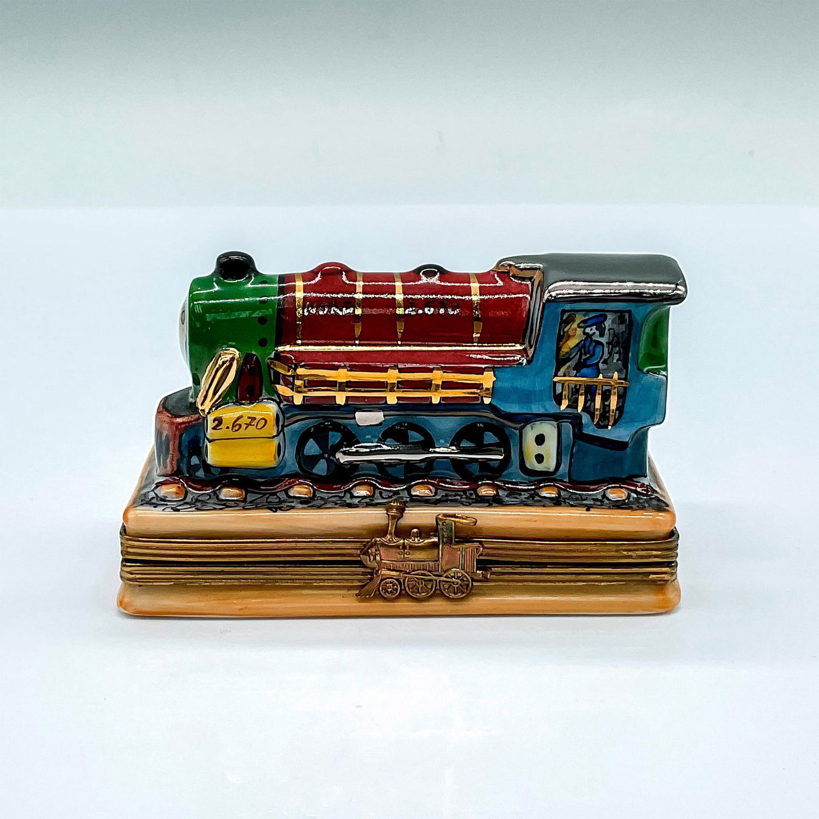Vintage LJ Limoges Porcelain Box, Train (1 of 5)