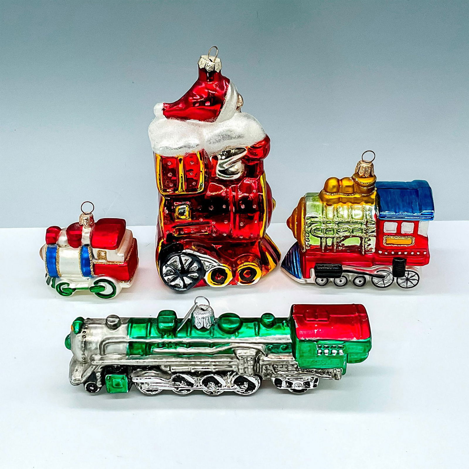 4pc Christmas Train Ornaments, Mercury Style Blown Glass (1 of 3)