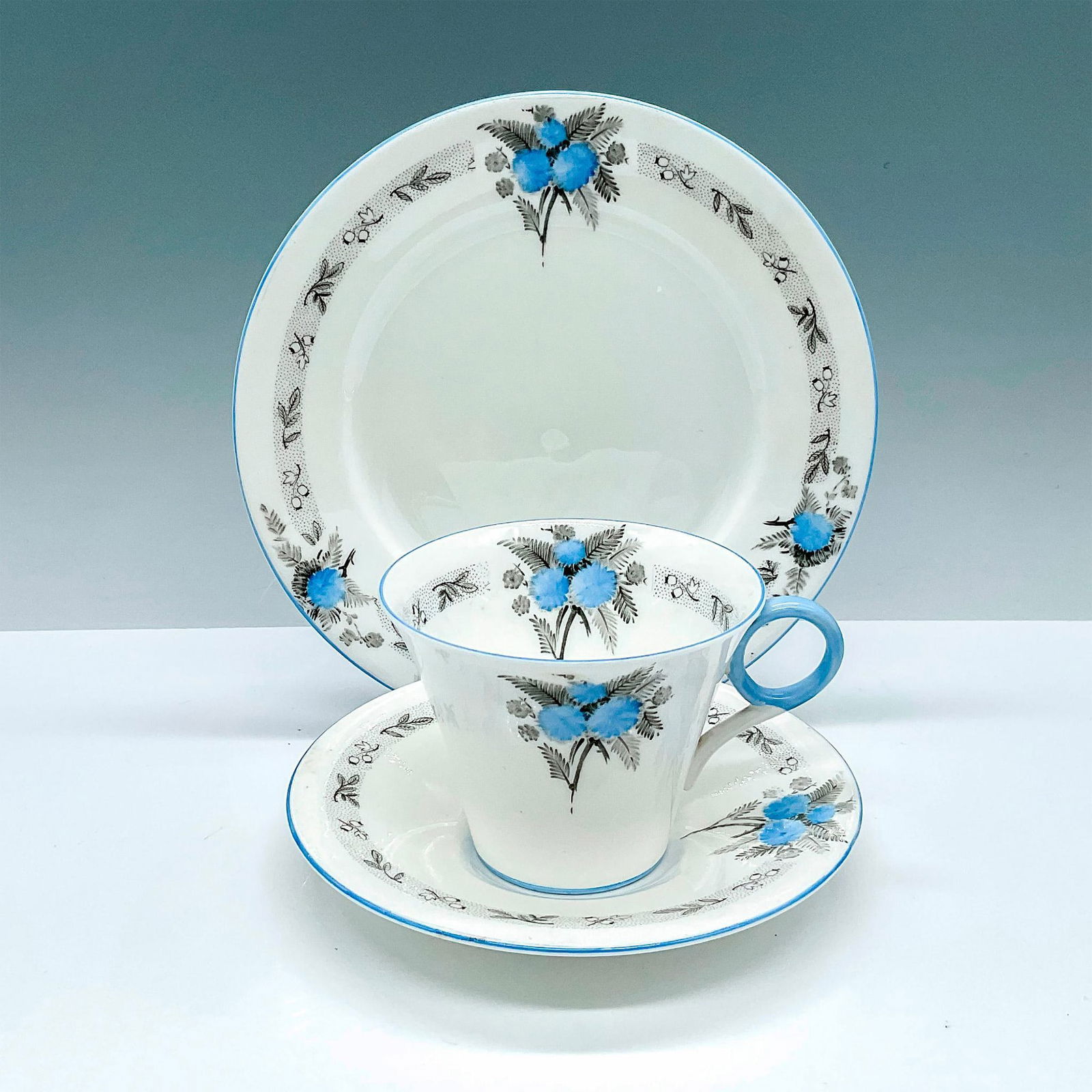 3pc Shelley China Trio Tea Set, Acacia Blue and Grey (1 of 3)