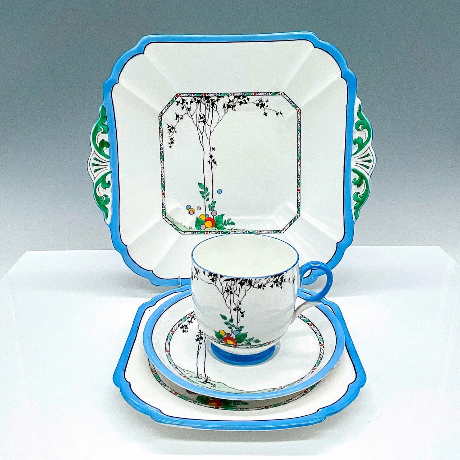 4pc Shelley China Luncheon Tea Set, Tall Blk Trees 11614 (1 of 3)