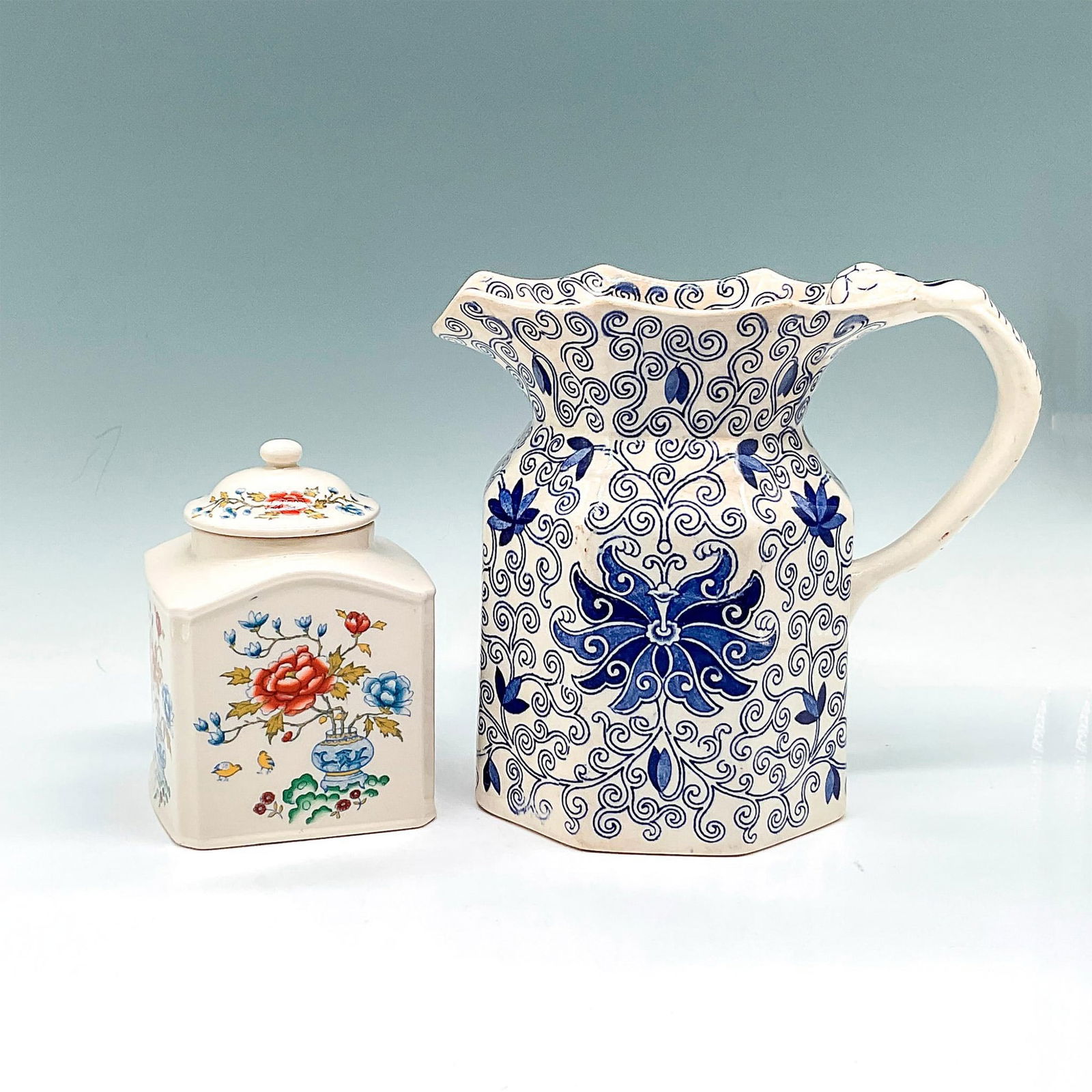 2pc Vintage Mason's Ironstone Pottery Pitcher and Container (1 of 3)