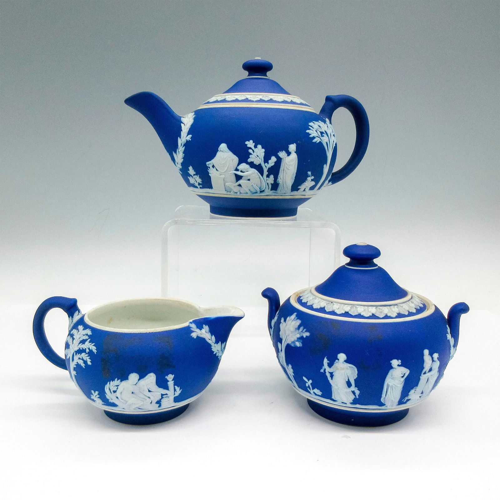 3pc Wedgwood Dark Blue Jasperware Tea Set (1 of 3)