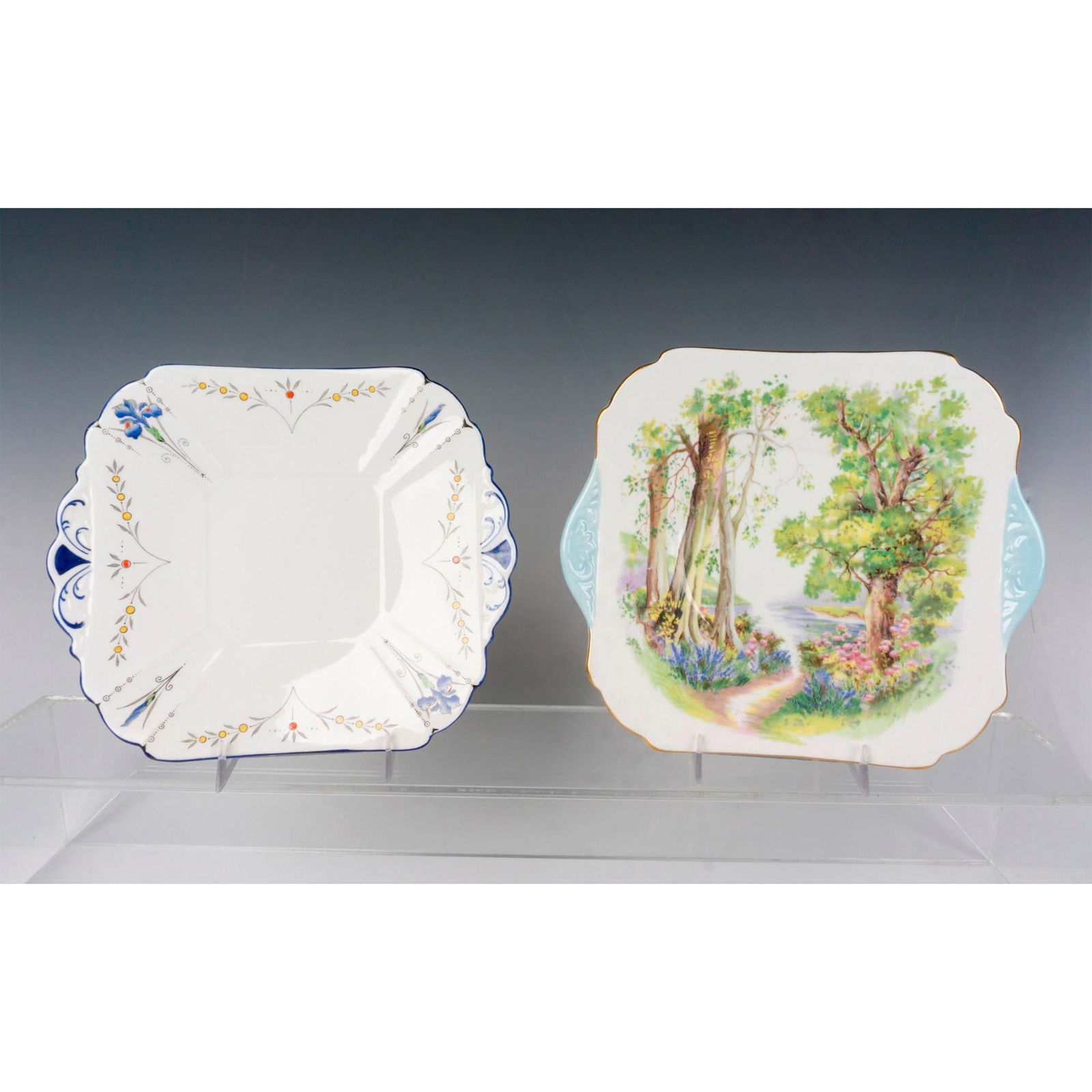 Pair of Shelley China Square Handled Cake Plates (1 of 2)