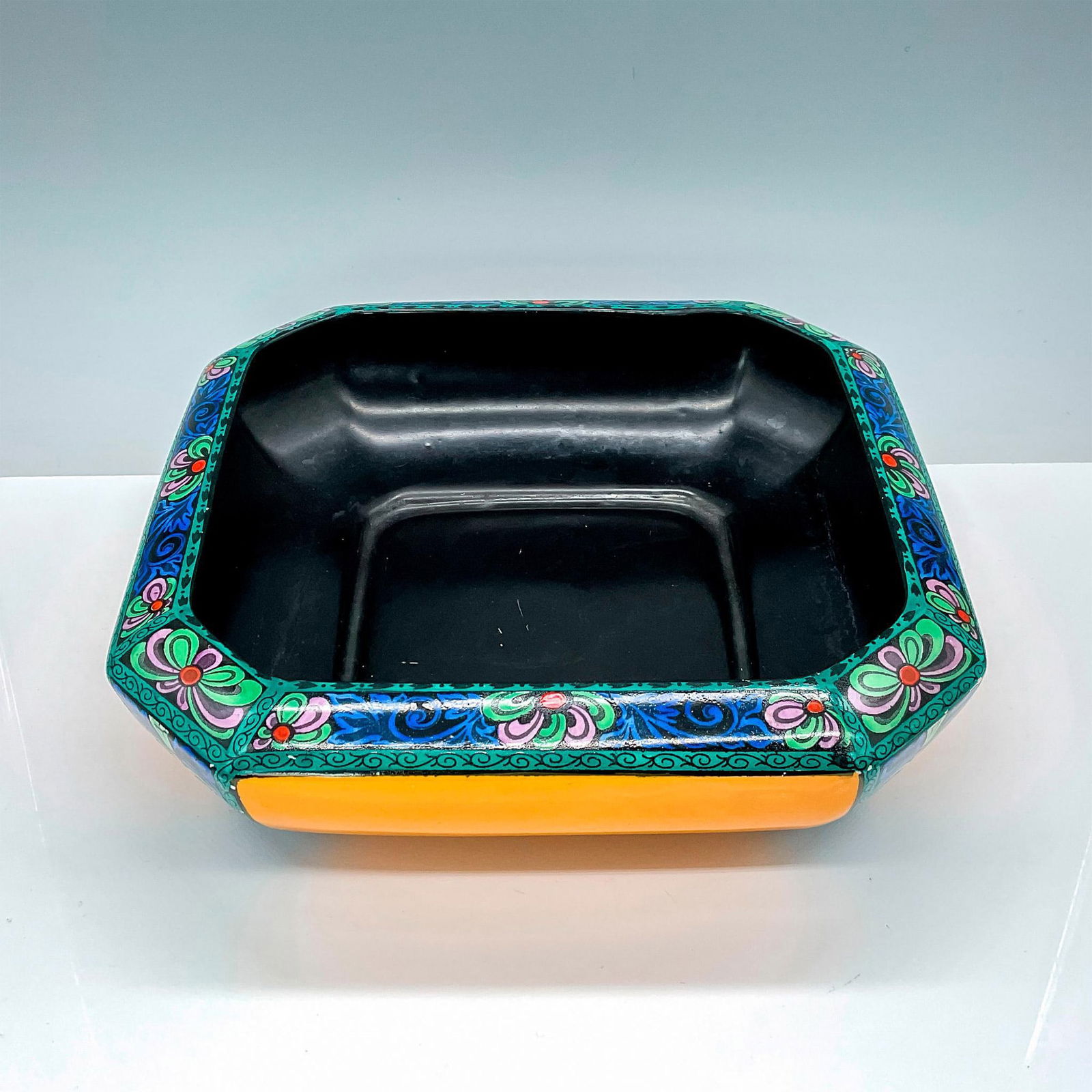 Vintage Square Burleigh Ware Bowl, Floral Black and Yellow (1 of 3)