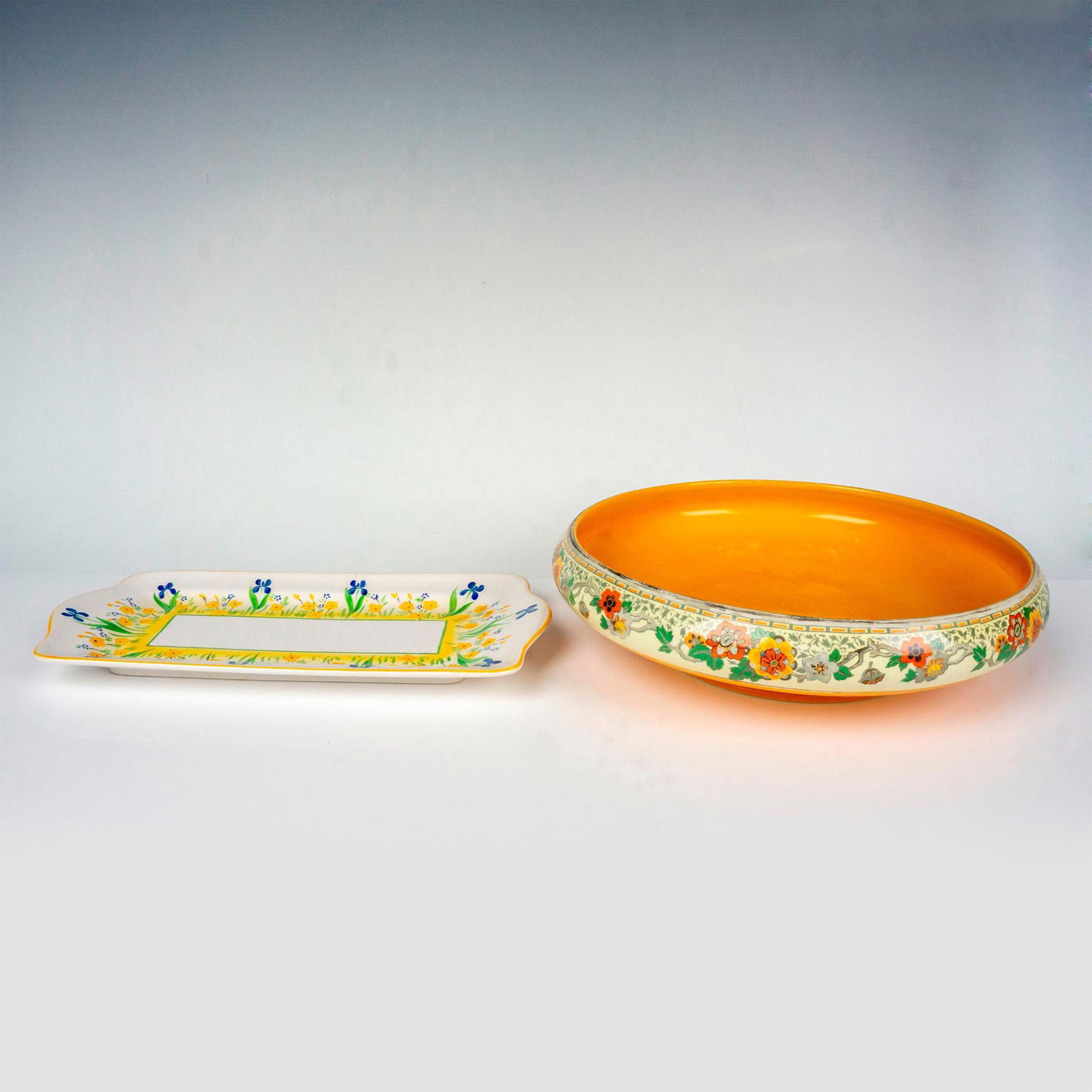 2pc Vintage English and Japanese Pottery Yellow Floral Trays (1 of 3)