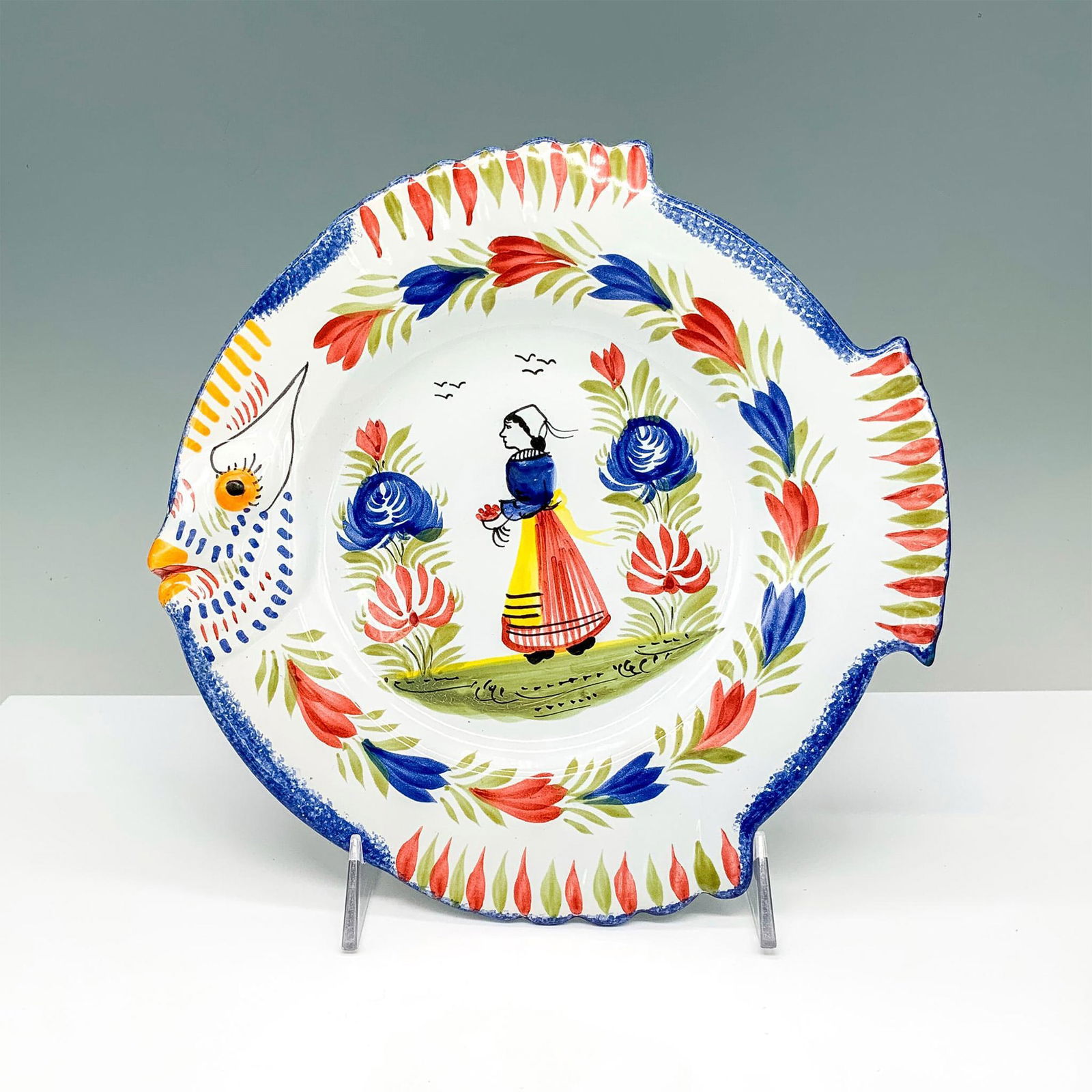 Hand Painted French Henriot Quimper Faience Fish Plate (1 of 2)
