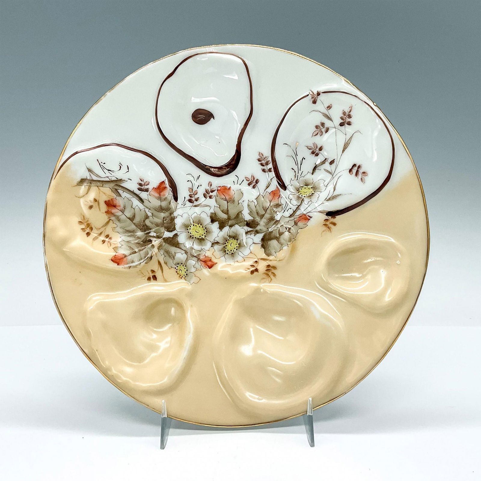 Vintage Porcelain Oyster Plate 2 Toned Floral (1 of 2)