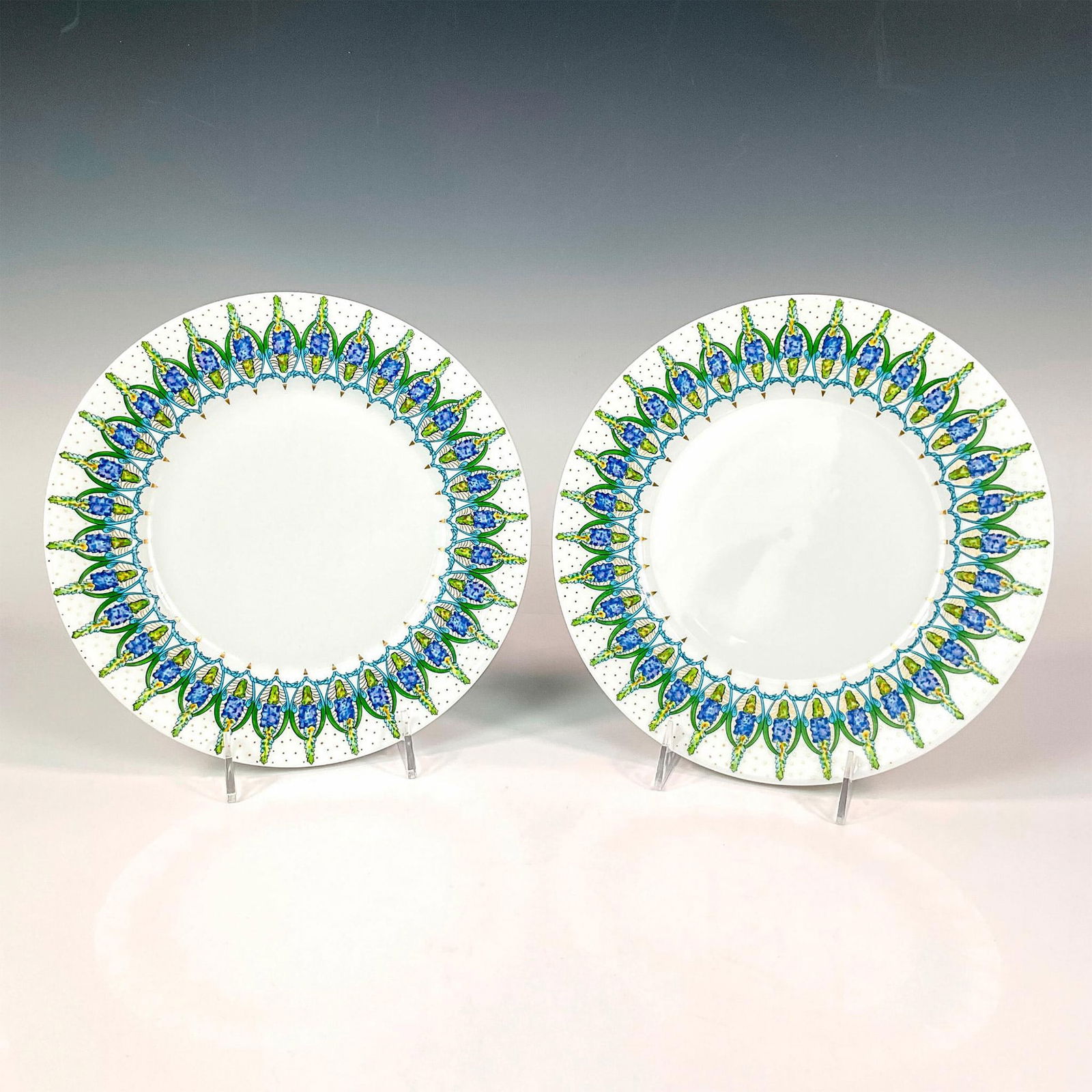 Pair of Lalique Porcelain of Limoges Dinner Plates, Lupins (1 of 2)