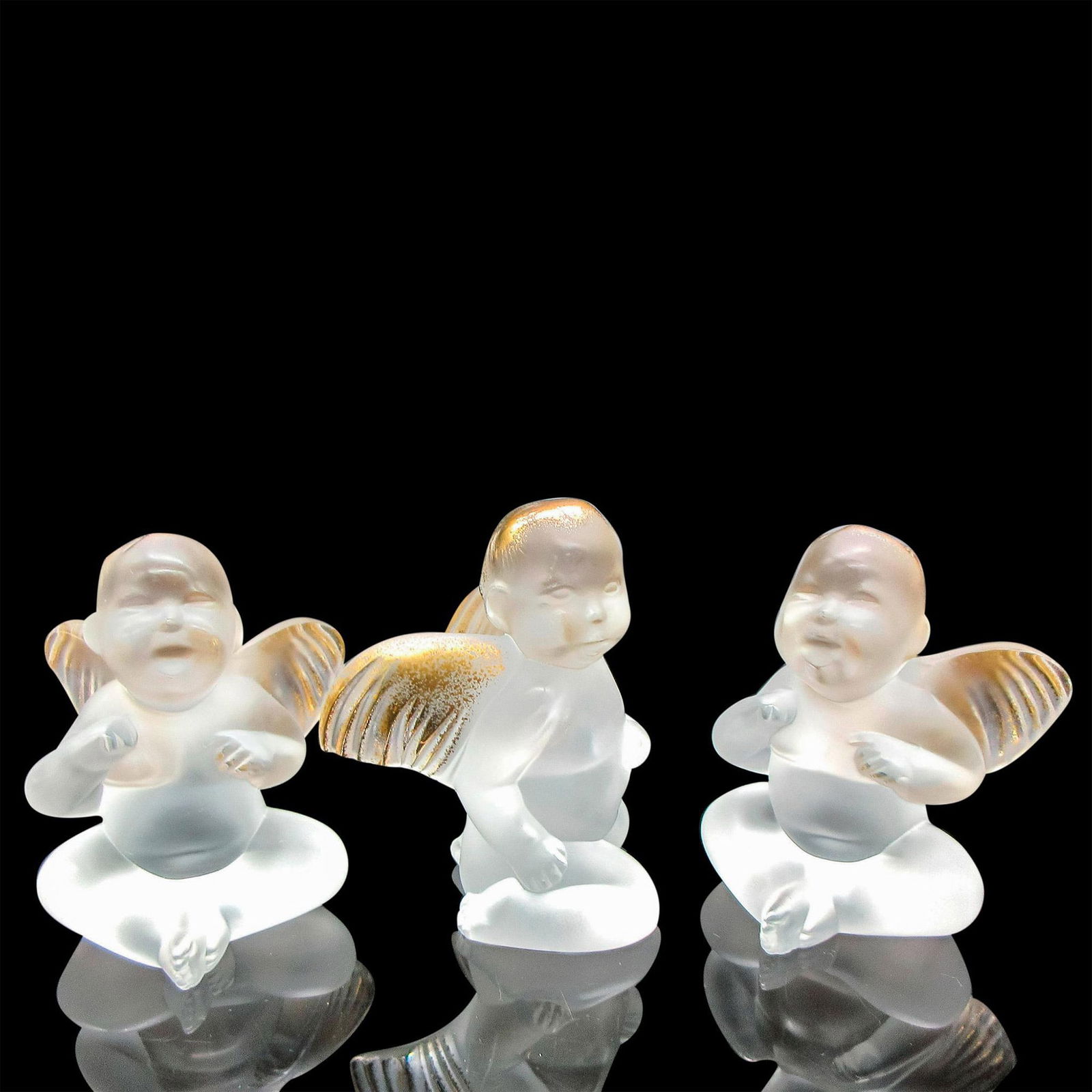 3pc Lalique Frosted Crystal Figurines, Elton John Cherubs (1 of 3)
