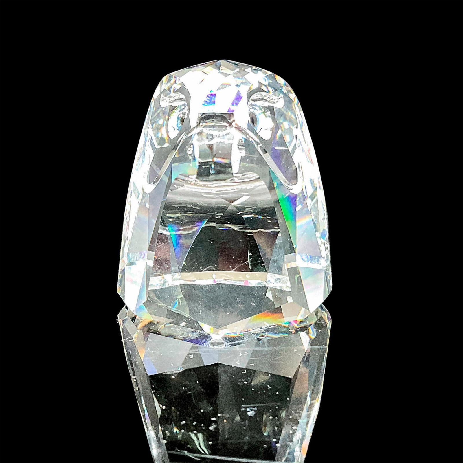 Swarovski Silver Crystal Figurine, Falcon Head: Lead crystal part of the Endangered Species collection and is made with colored crystal eyes. Swarovski etched backstamp. This item has its original box. Box measures: 3.25"W x 3.75"H. Artist: Max Sch