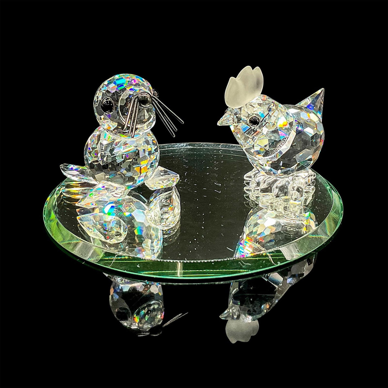 3pc Swarovski Crystal Figurines, Rooster, Seal and Mirror Base (1 of 3)