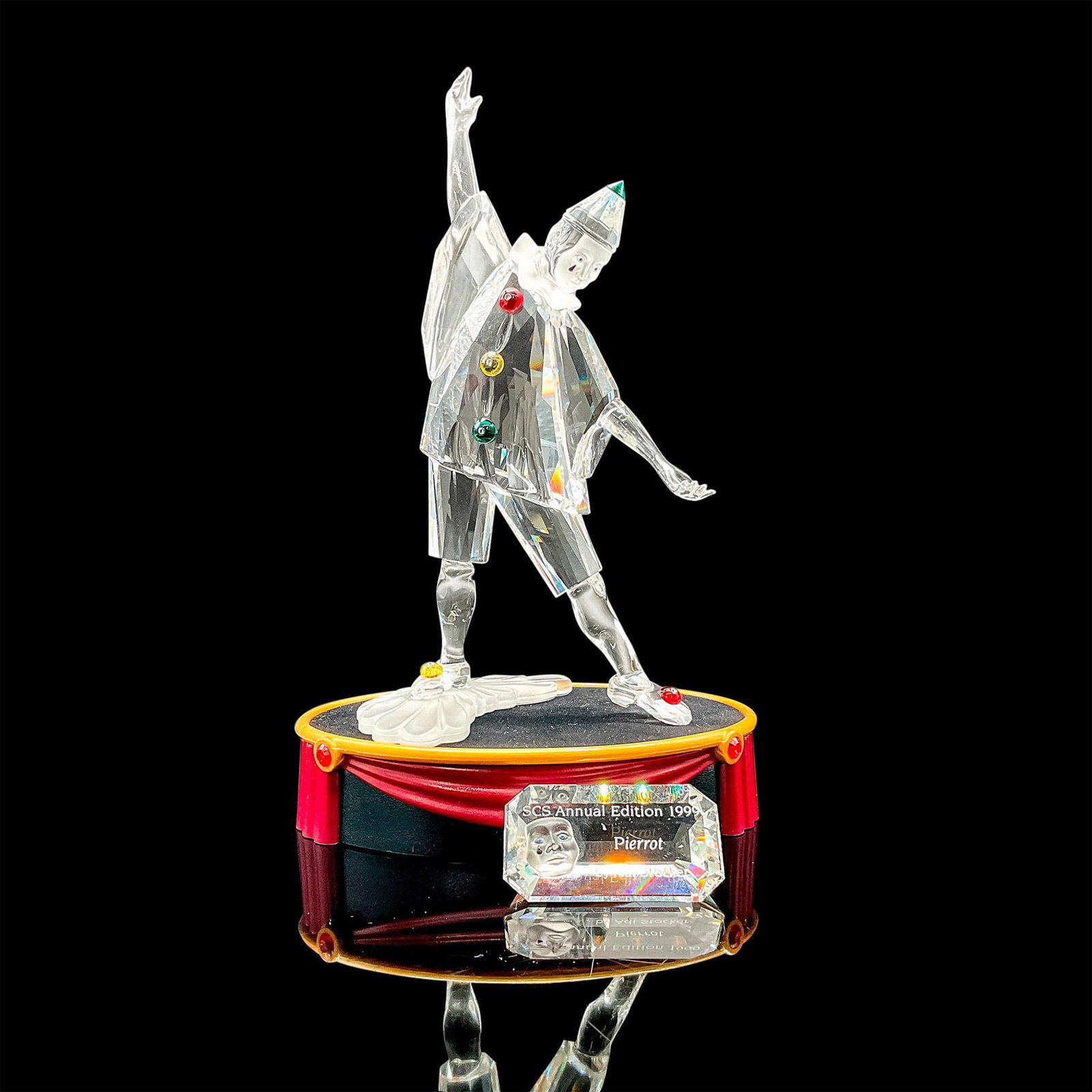 3pc Swarovski Crystal Figurine, Pierrot, Plaque, and Base (1 of 3)