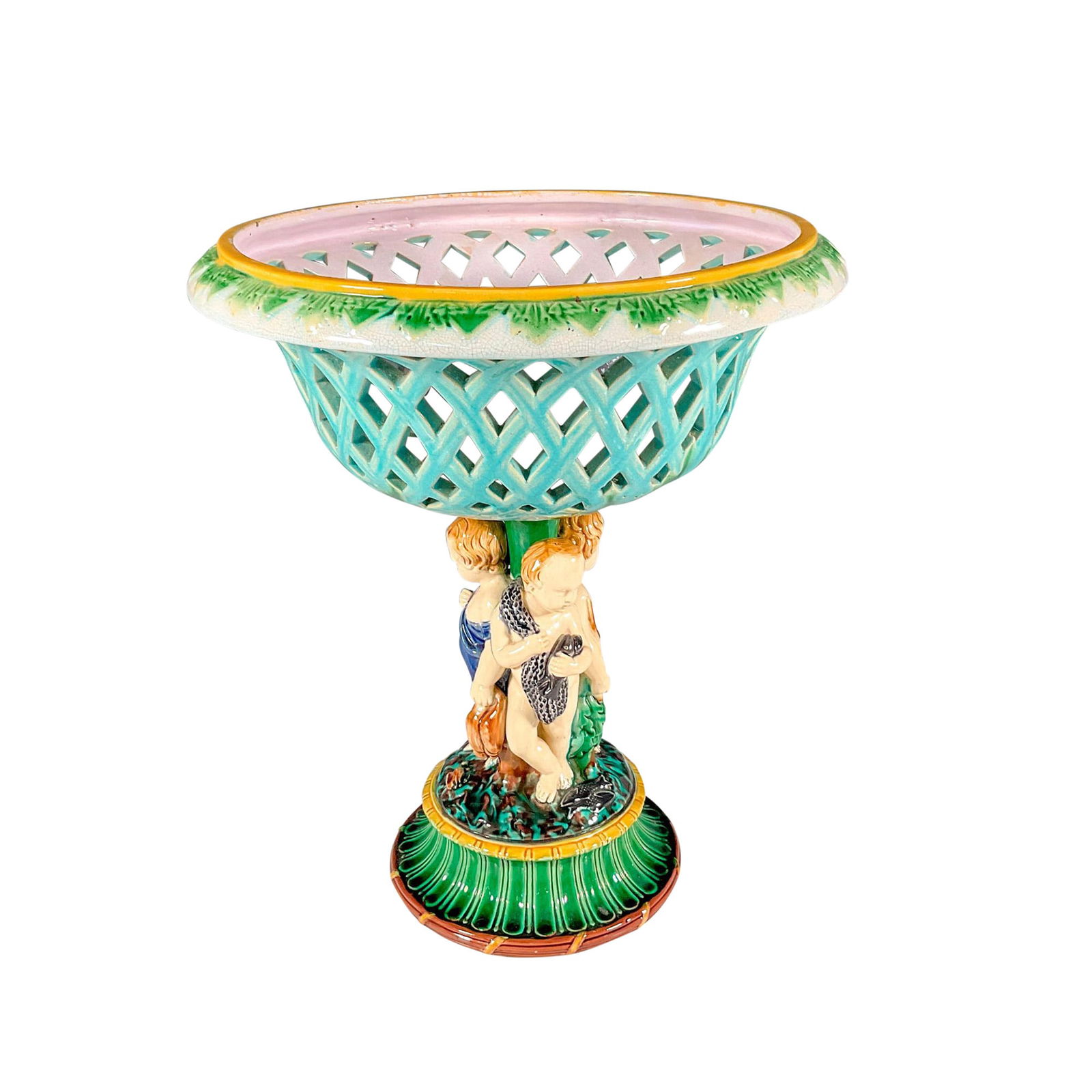 Antique Minton Majolica Centerpiece, Hunting Cupids (1 of 3)