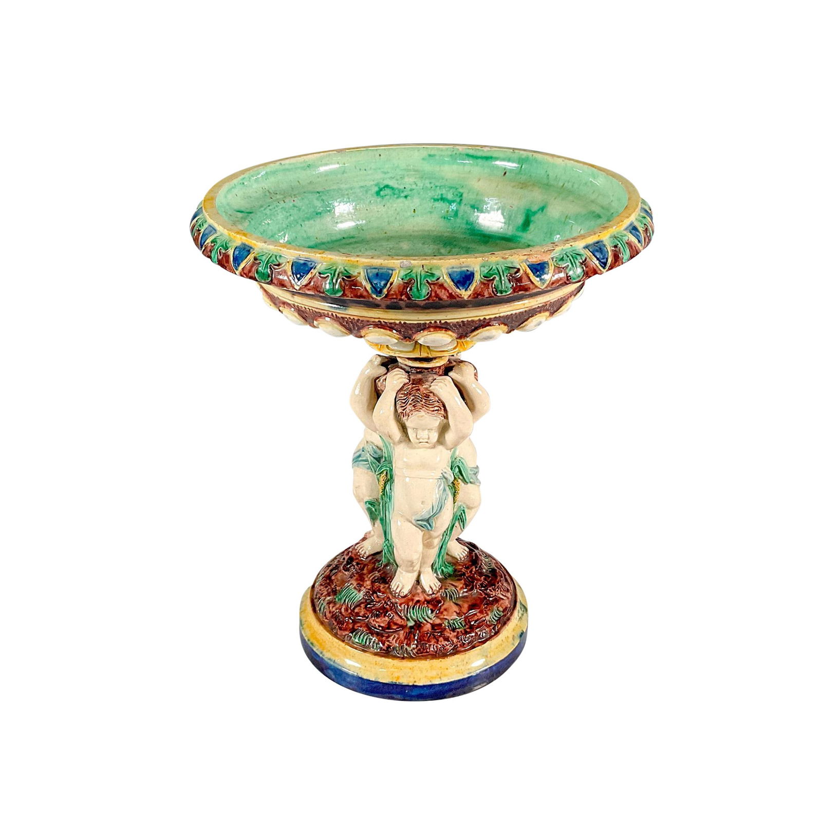 Majolica Centerpiece, 3 Cupids and Cattails (1 of 3)