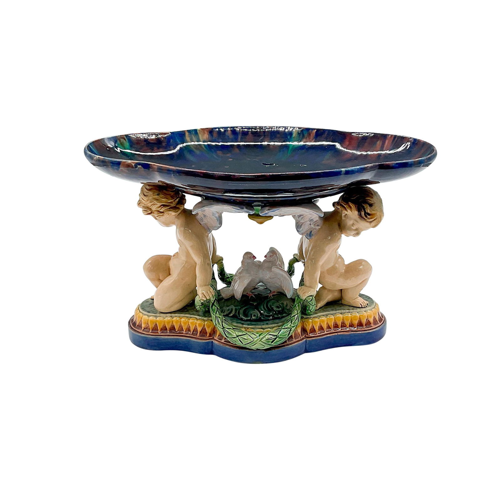 Antique Minton Majolica Centerpiece, 2 Doves (1 of 3)