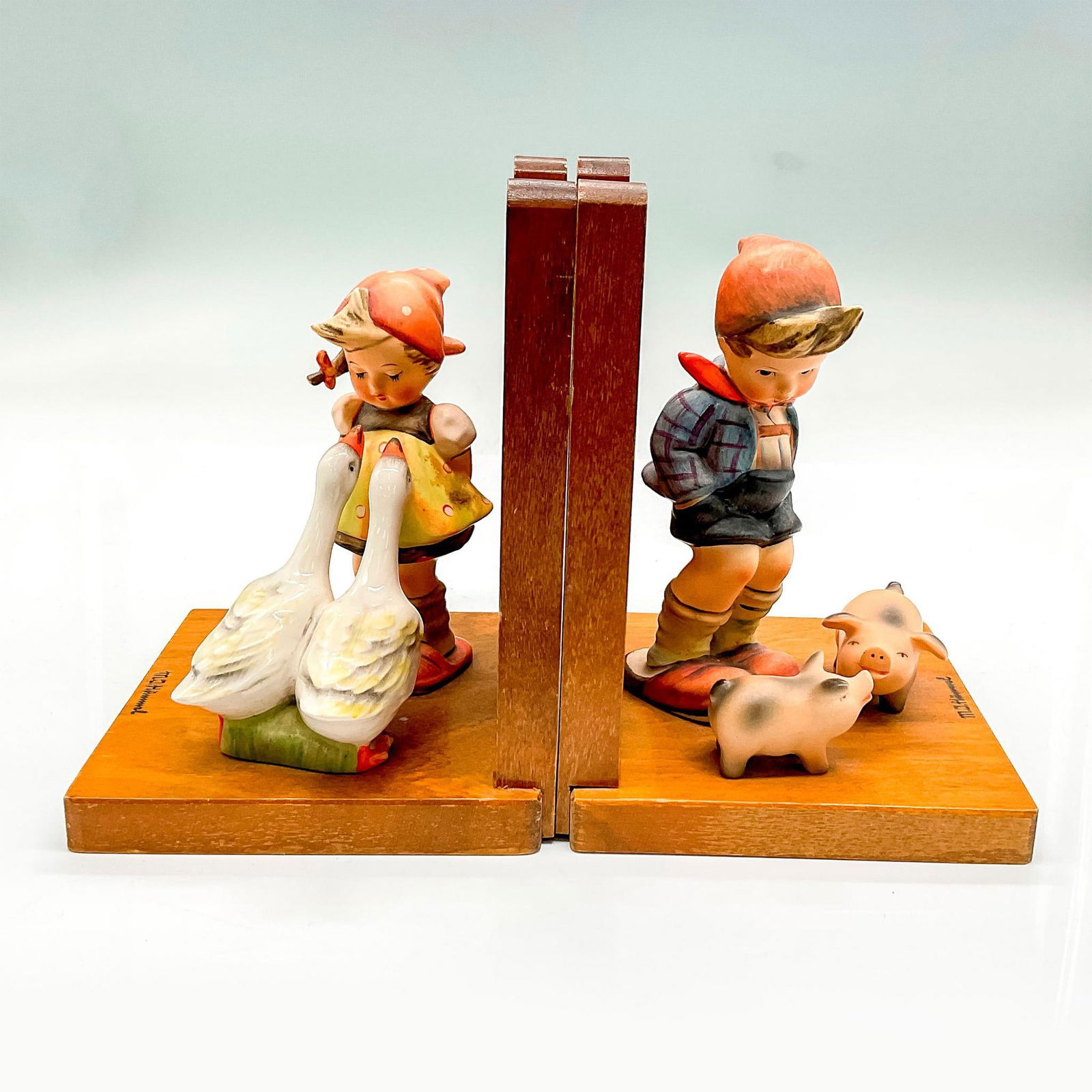 2pc Goebel Hummel Bookends with Porcelain Figurines (1 of 3)