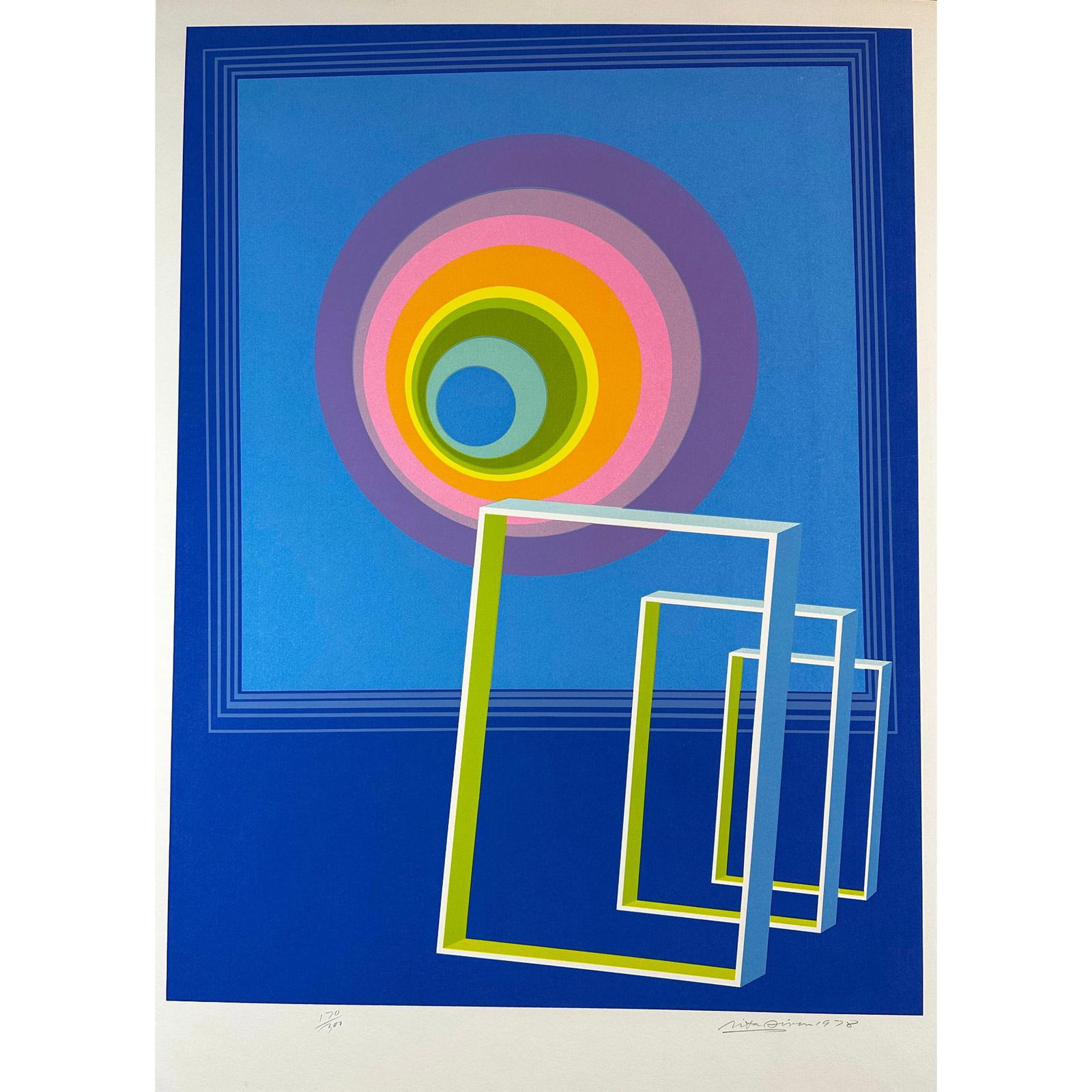 Rita Simon (1938-) Screenprint, Spacescape, signed: Screenprint titled Spacescape. Signed bottom right numbered 130/250. Sight size 26" x 30"